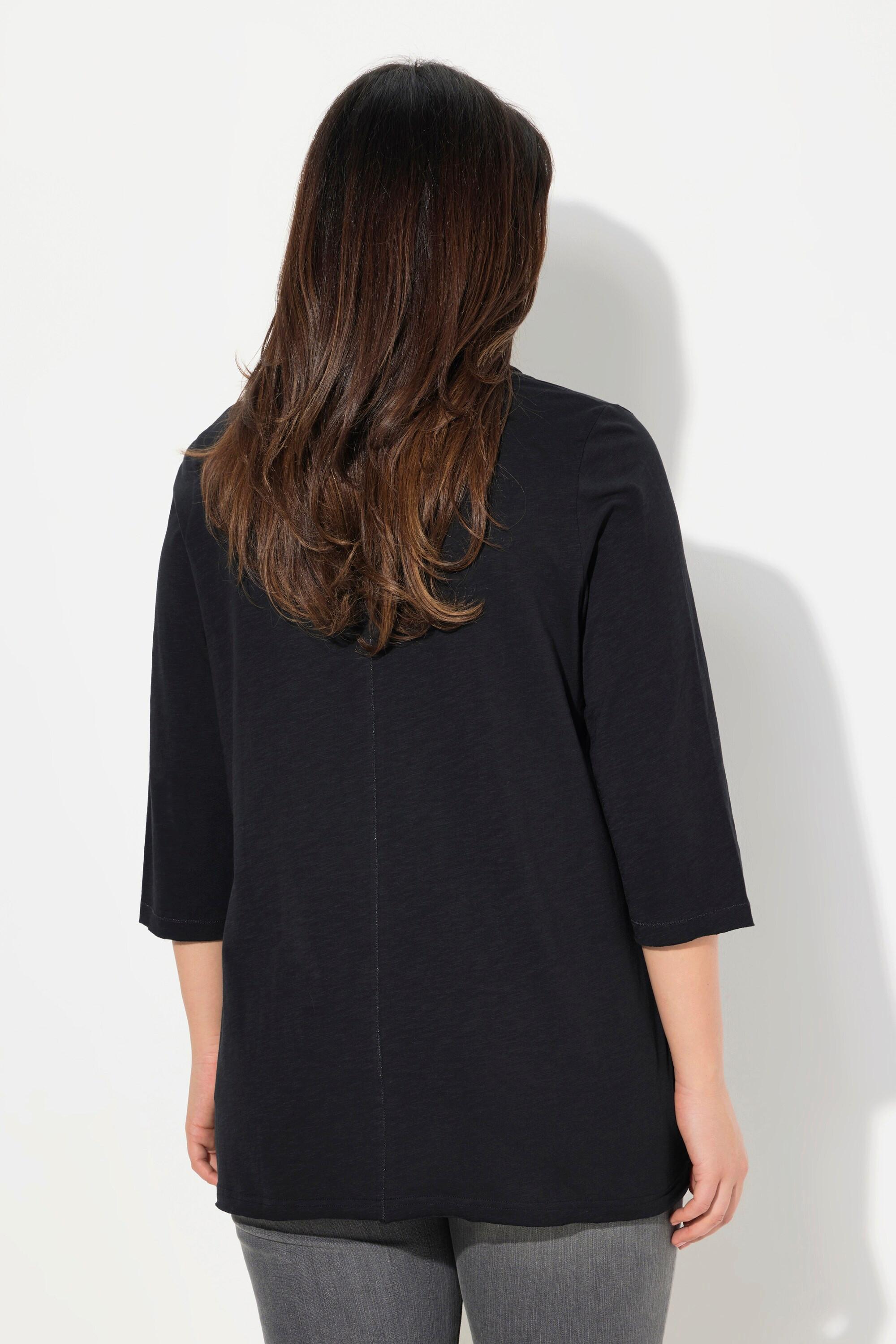 Ulla Popken Shirt Metallic-Nähte V-Ausschnitt 3/4-Arm