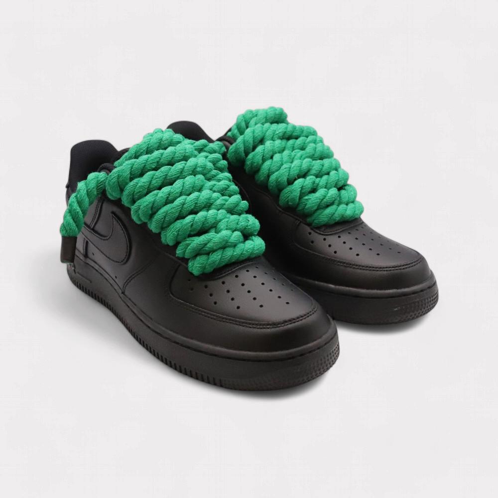 NIKE Air Force 1 Black - Rope Lace Green