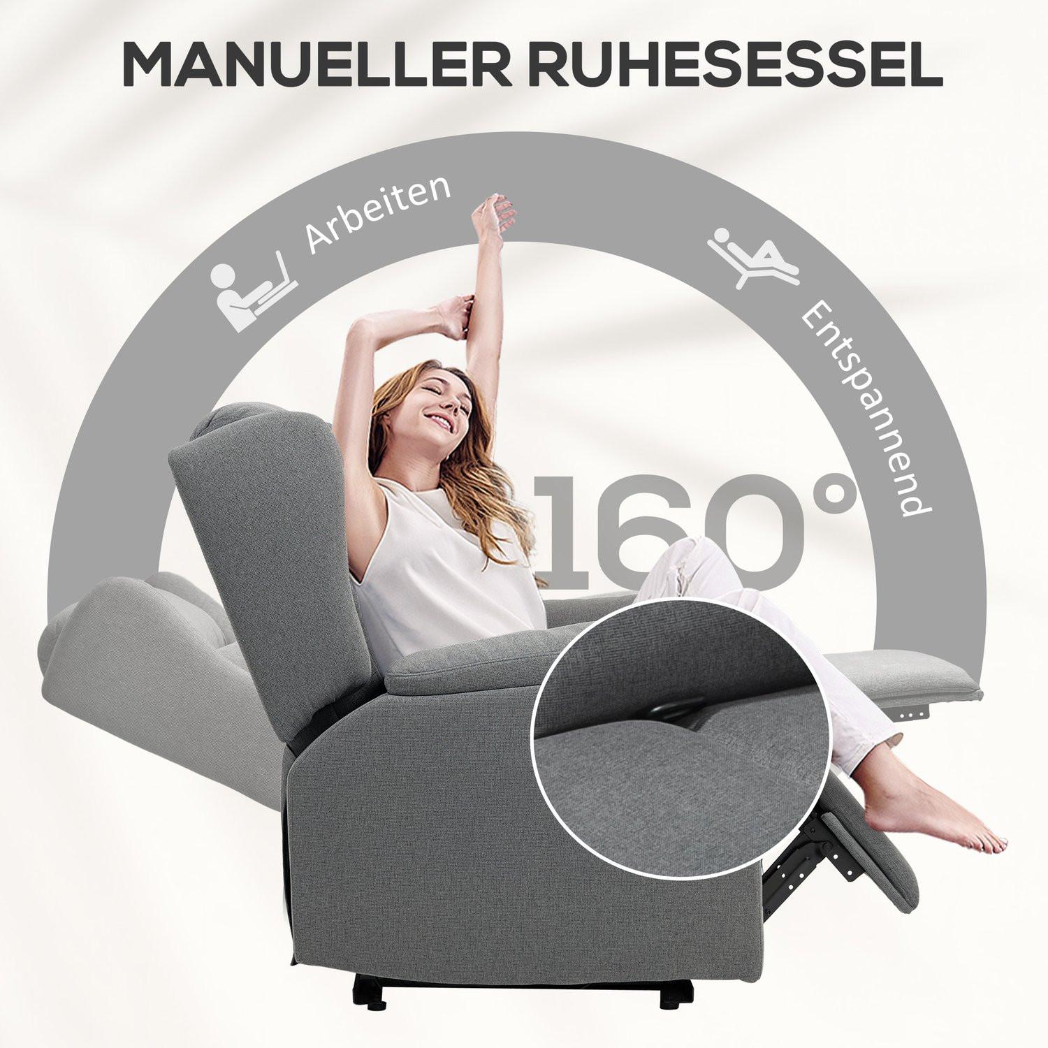 Northio Relaxsessel, Fernsehsessel mit Liegefunktion, TV-Sessel mit Taschenfederkern, Gepolstert Liegesessel, Ruhesessel bis 150 kg belastbar für Wohnzimmer, Schlafzimmer, Dunkelgrau