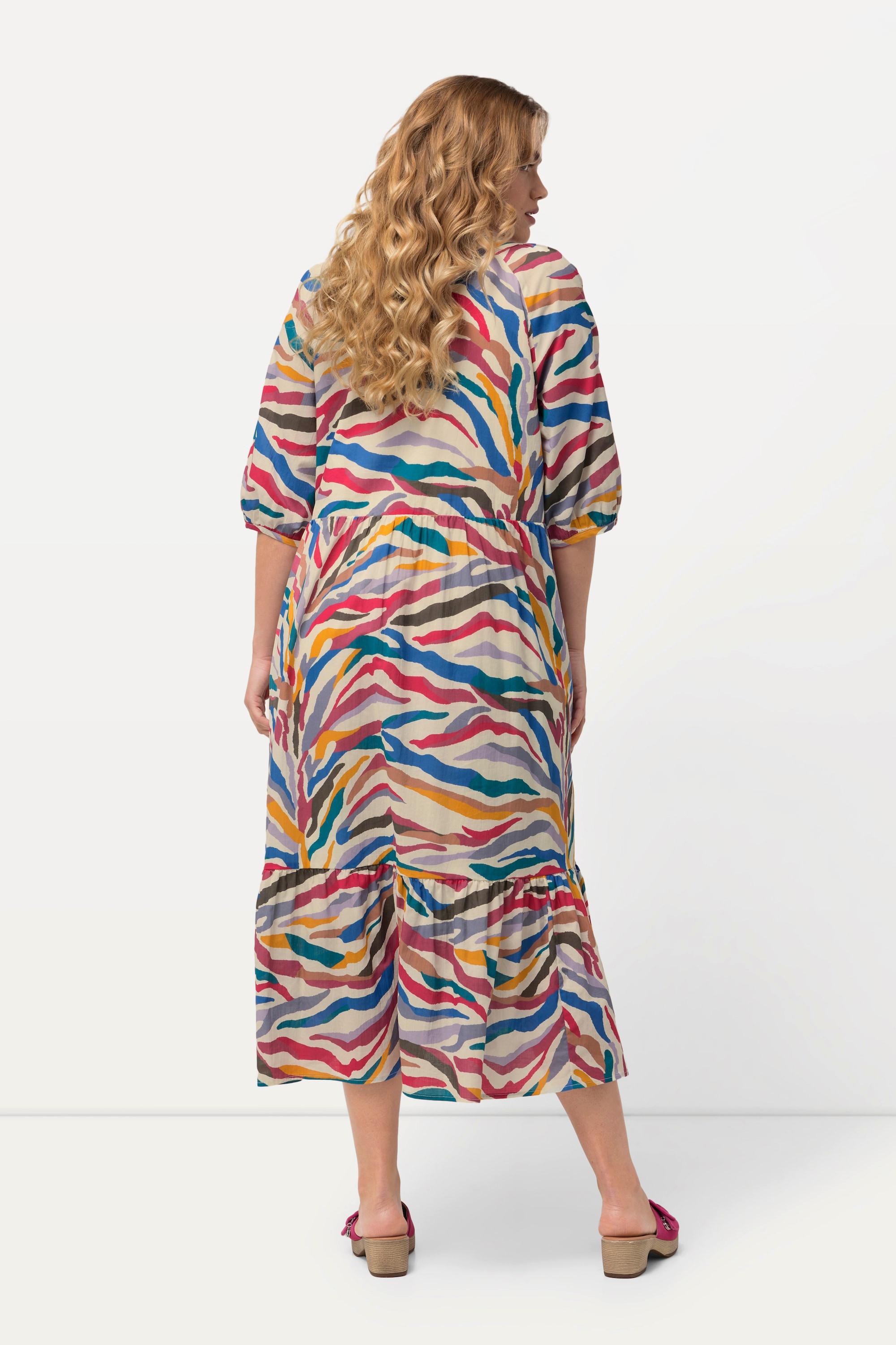 Ulla Popken Midikleid A-Linie V-Ausschnitt geraffter Halbarm