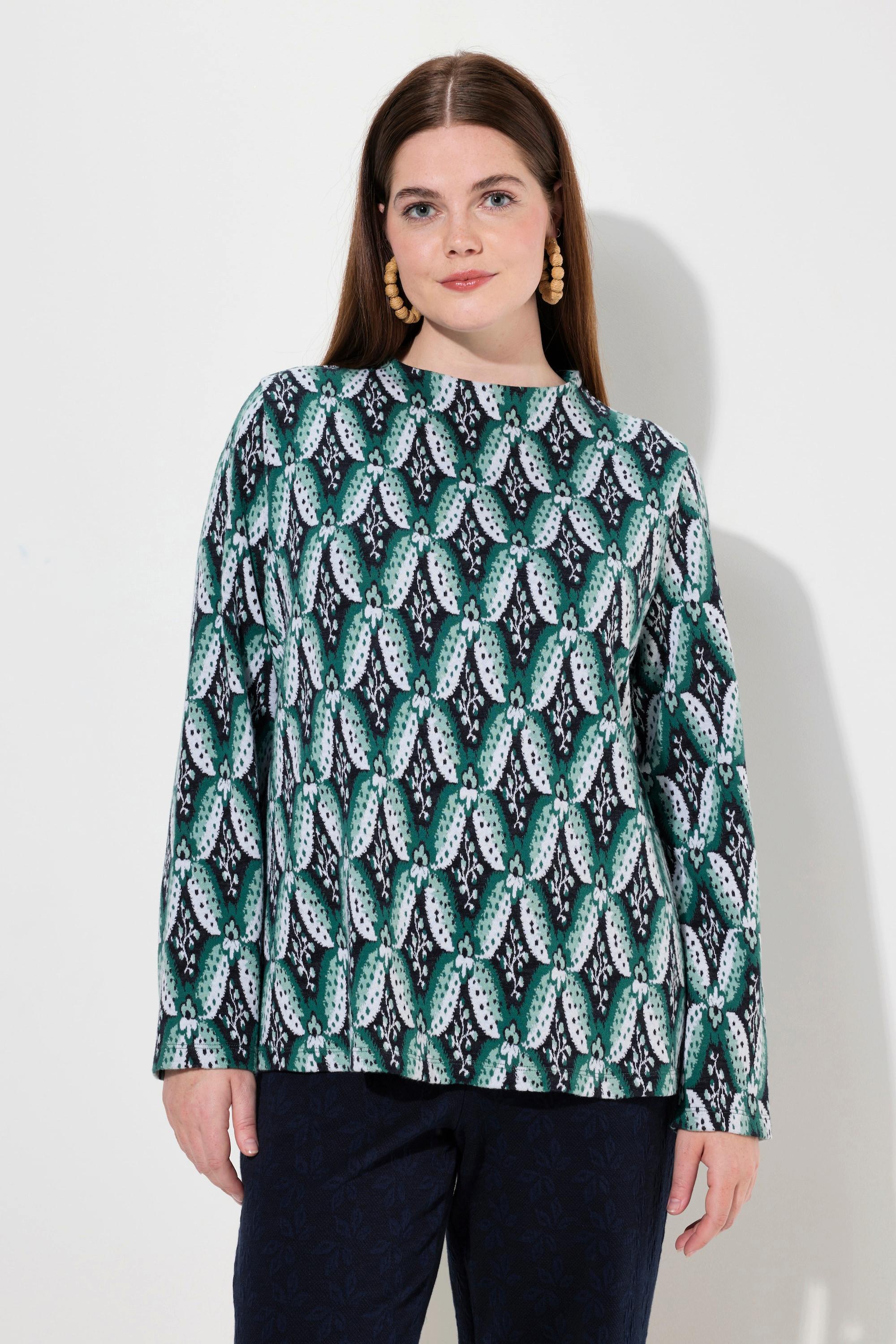 Ulla Popken Sweatshirt, Jacquard, Stehkragen, Langarm, Biobaumwolle