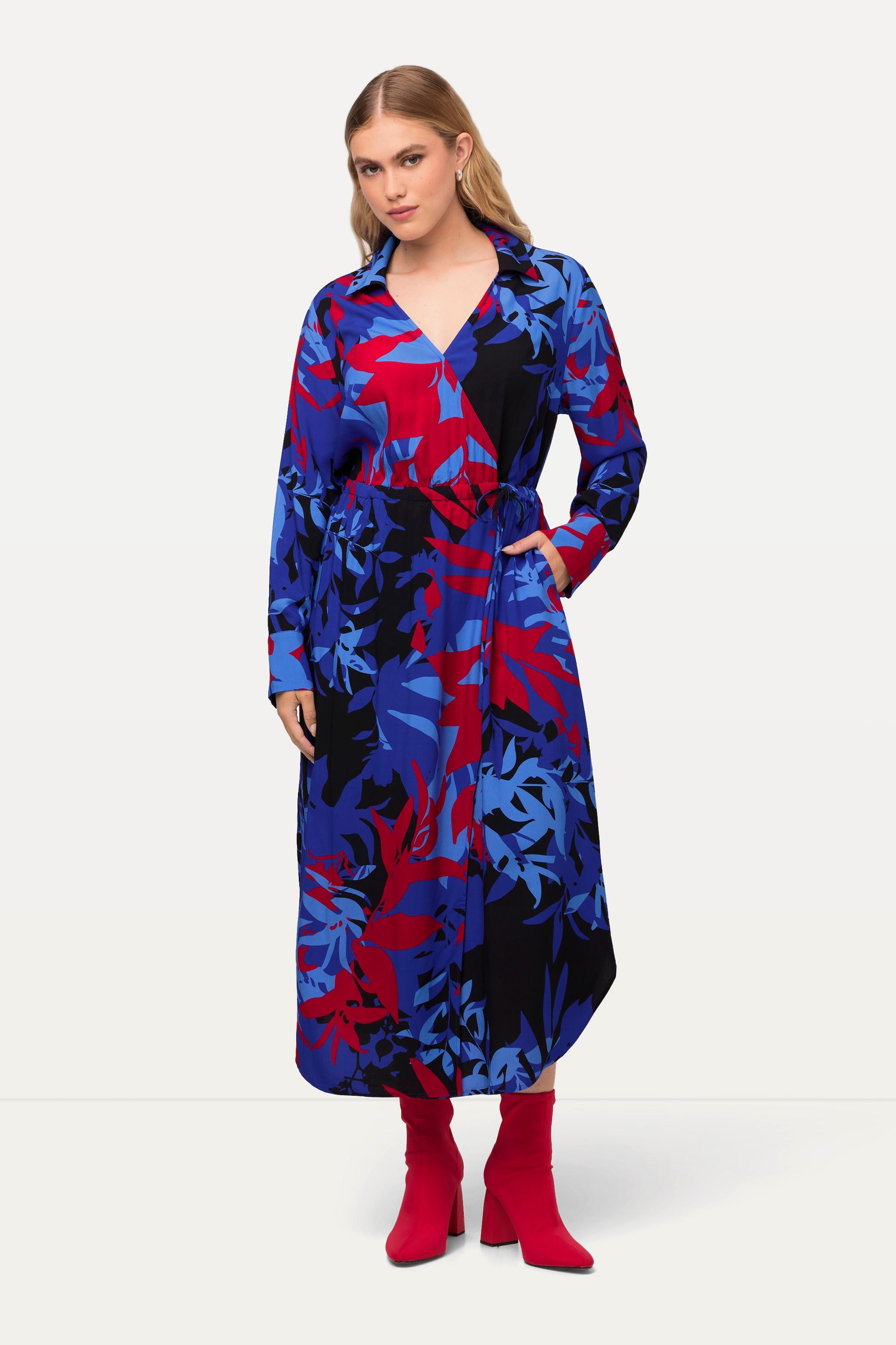 Ulla Popken Midikleid floraler Druck A-Linie Langarm