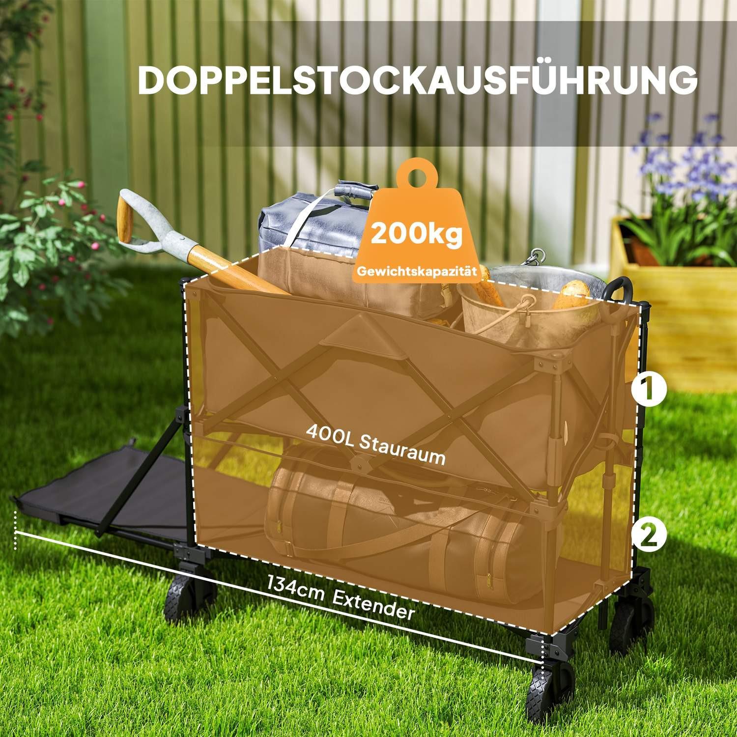 Northio Gartenwagen 200 kg belast zweistufige Transportwagen mit herausnehmbare Plane Griff Rädern Lenkachse klappbar Bollerwagen Handwagen Gartenkarre Gerätewagen für Haus, Garten Schwarz |