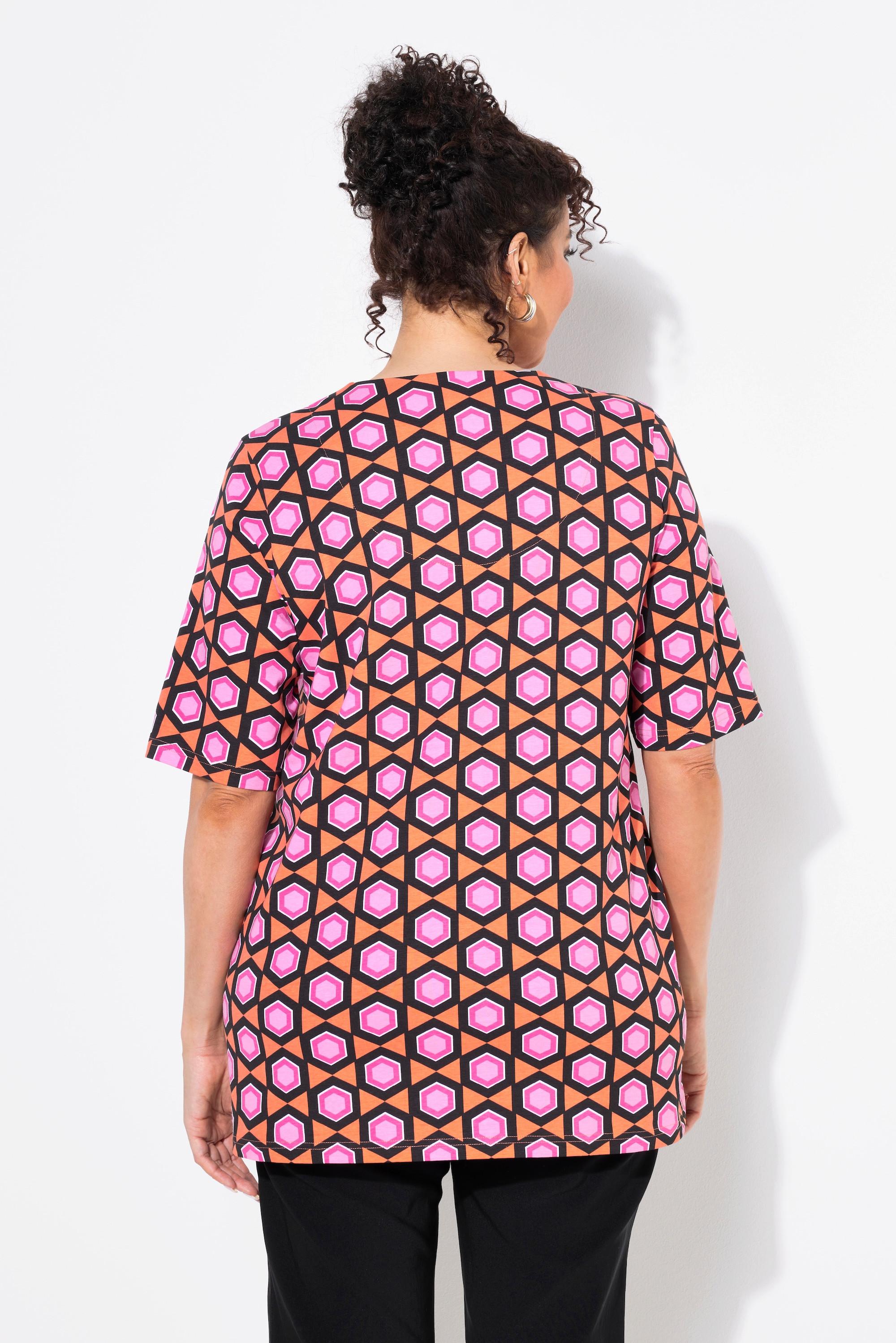 Ulla Popken T-Shirt Grafischer Druck Tunika-Ausschnitt Halbarm