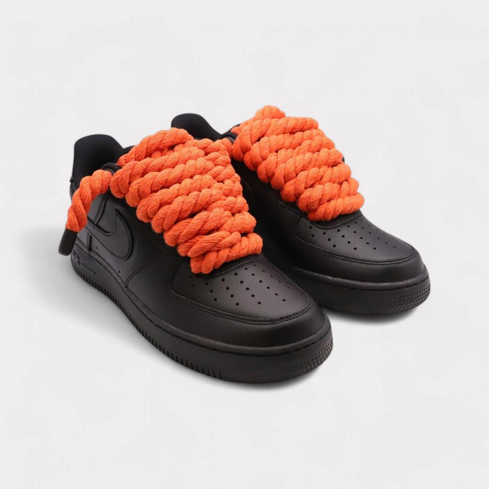 NIKE Air Force 1 Black - Rope Lace Orange