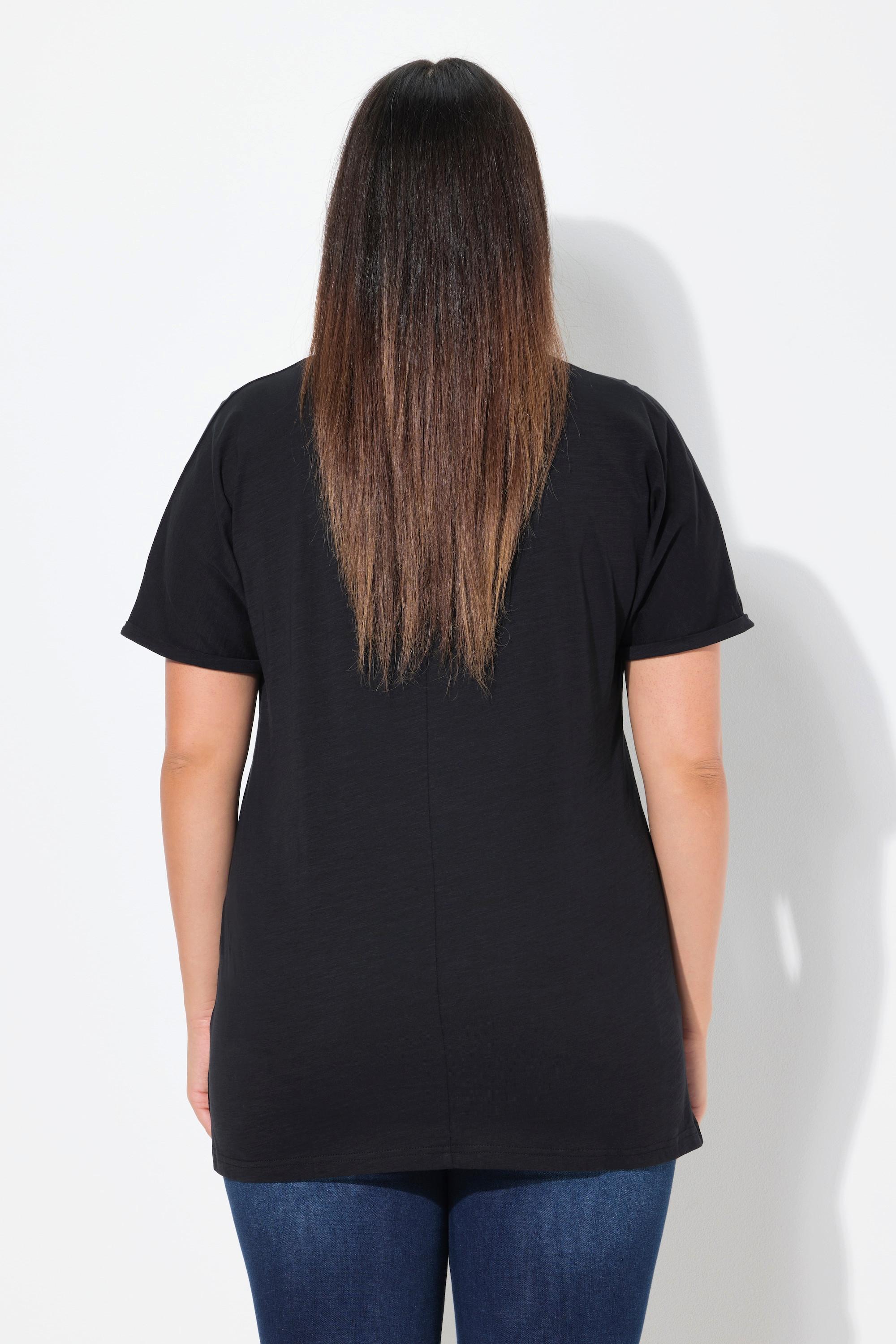 Ulla Popken Oversized Tiermotiv V-Ausschnitt Halbarm T-Shirt