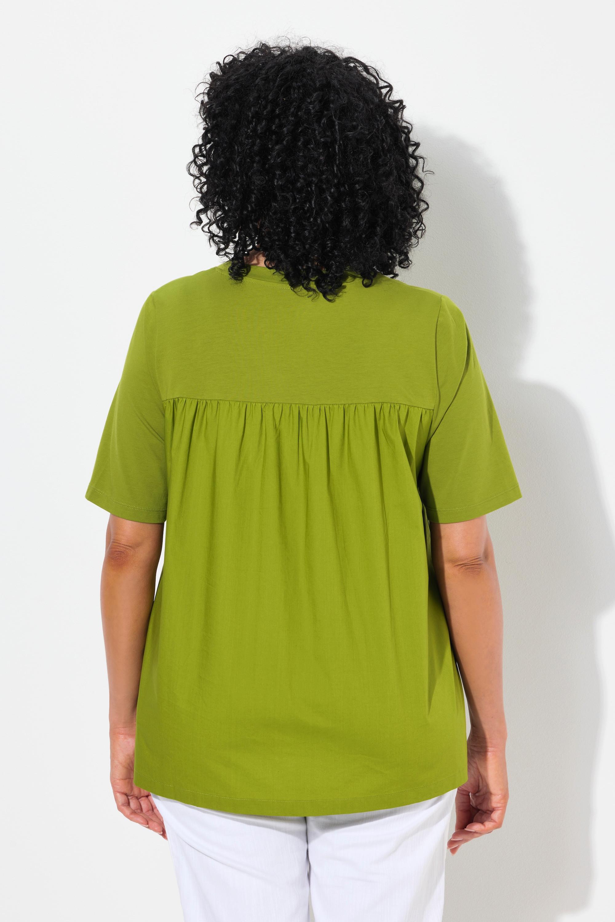 Ulla Popken Materialmix A-Linie V-Ausschnitt Halbarm T-Shirt