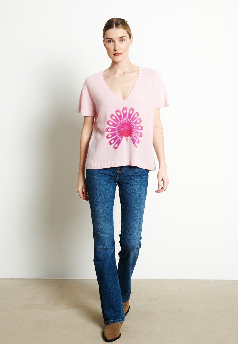 Studio Cashmere8 RIA 5 V-Neck T-Shirt mit Pfauendruck