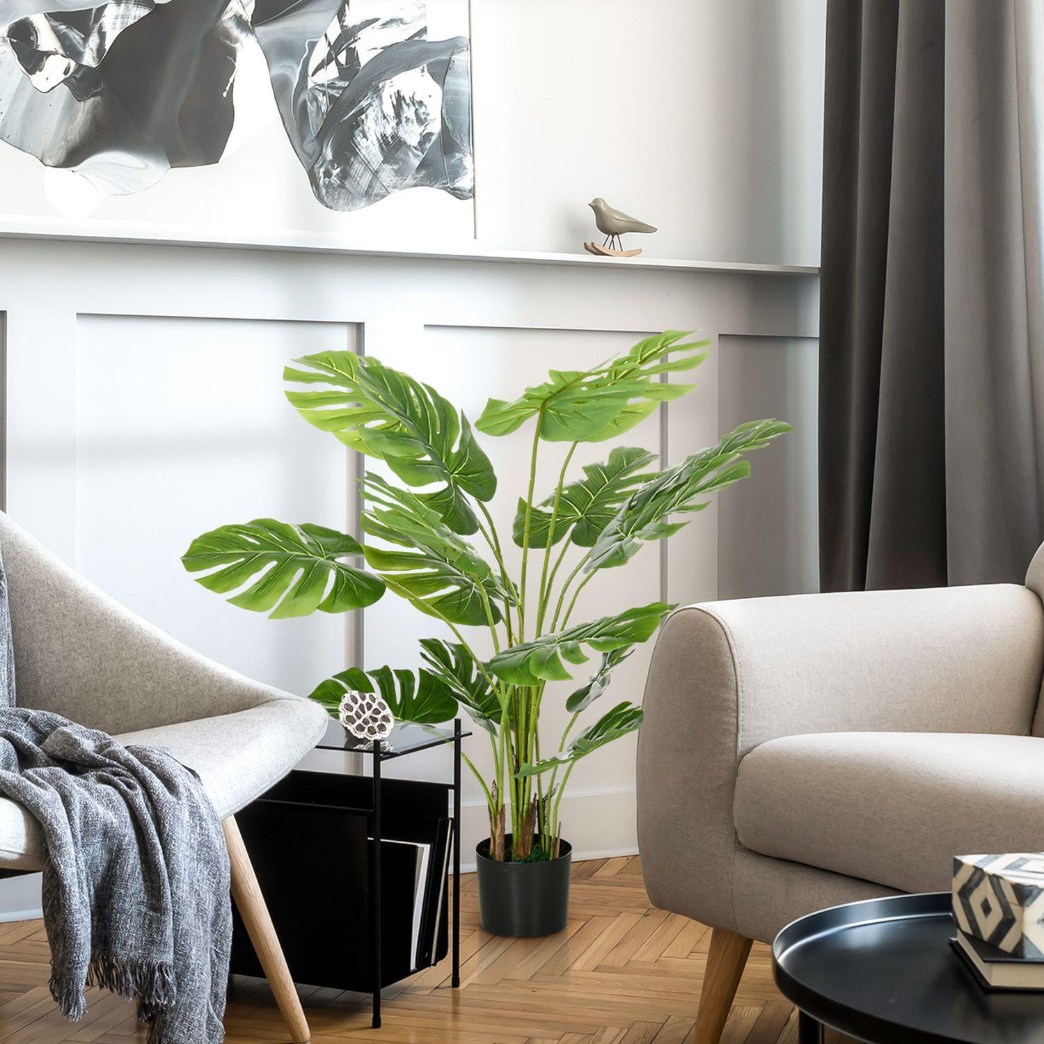 Northio Künstliche Monstera 120Cm Kunstpflanze Mit Übertopf Und Pe-Moos, Täuschend Echt, Für Wohnzimmer, Grün