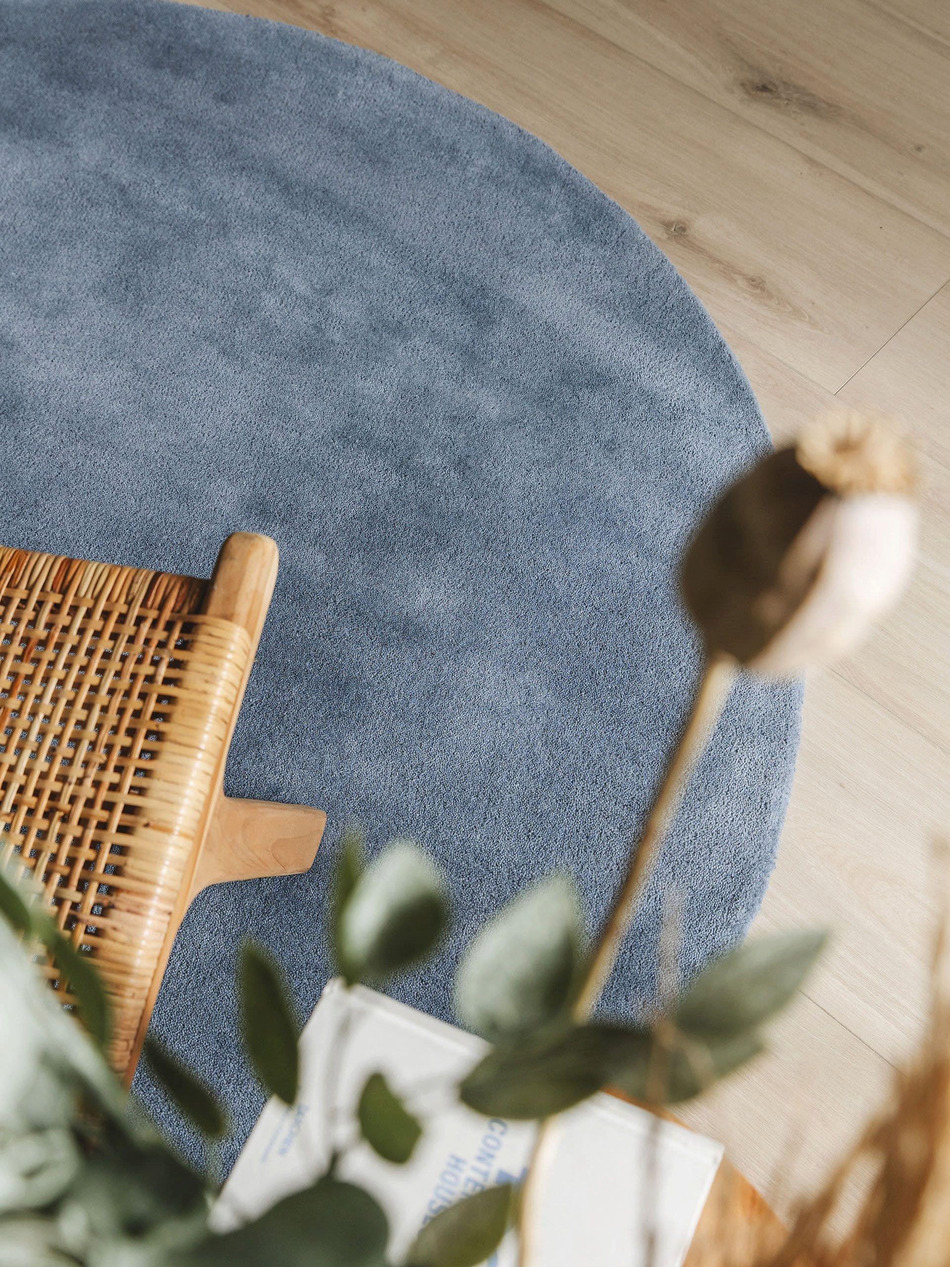 Benuta Wollteppich rund Bent Blau