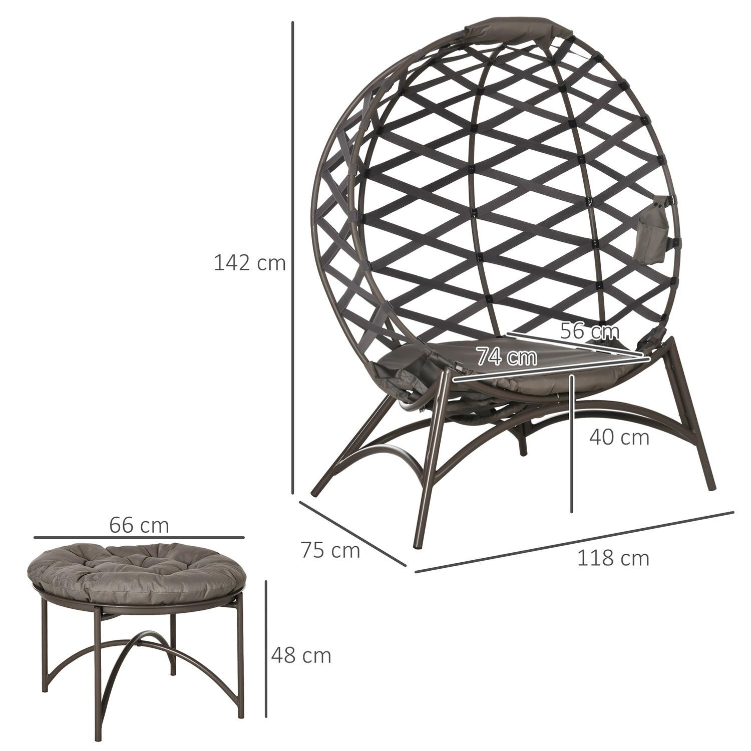 Northio 2Tlg. Gartenstuhl-Set, Korbstuhl Mit Faltbarem Sitzkorb, Inkl. 2-In-1-Hocker, Kissen, Loungesessel Stahl, Sand, 118 X 75 X 142 Cm