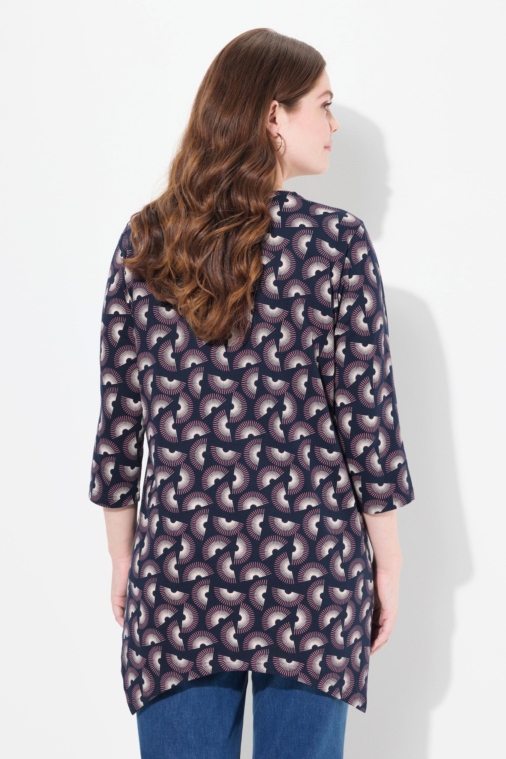 Ulla Popken A-Linie V-Ausschnitt 3/4-Arm Biobaumwoll-Shirt