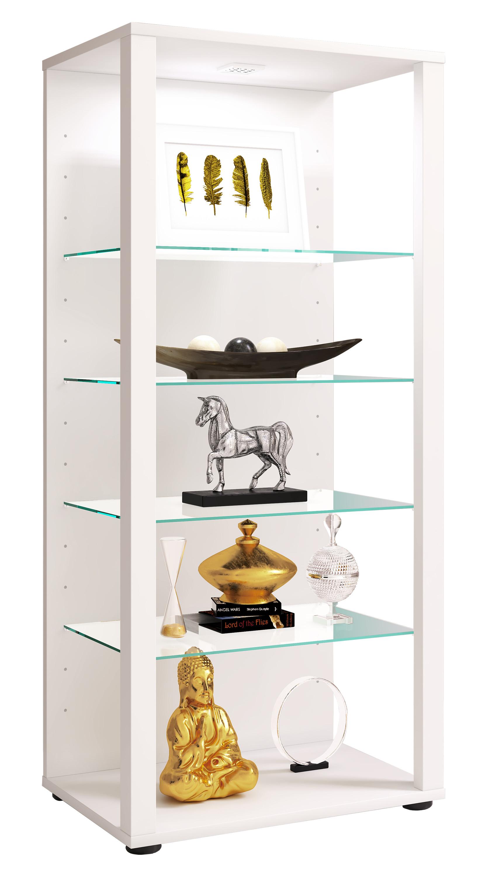 VCM Glasvitrine stehend | Vitrine Glas mit ESG-Sicherheitsglas | Maße ca. H. 115 x B. 52 x T. 35 cm | Standvitrine Glas | Modern und platzsparend | Glas