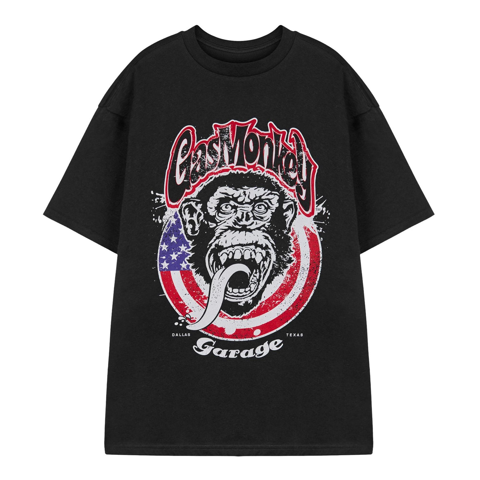 Gas Monkey Garage Kurzärmliges T-Shirt mit amerikanischem Flaggen-Logo-Print