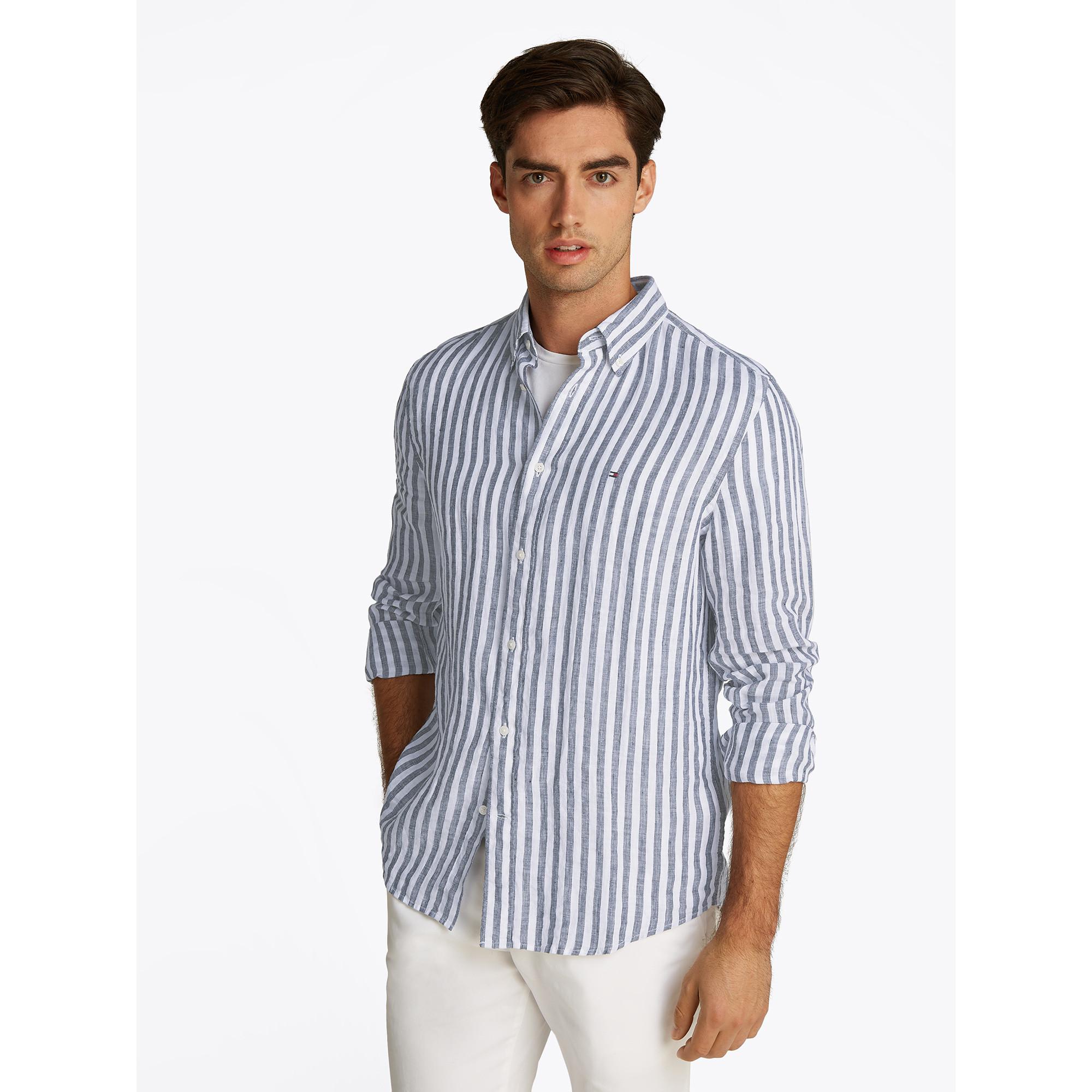 TOMMY HILFIGER Leinen Essential Stripe Regular Fit Hemd