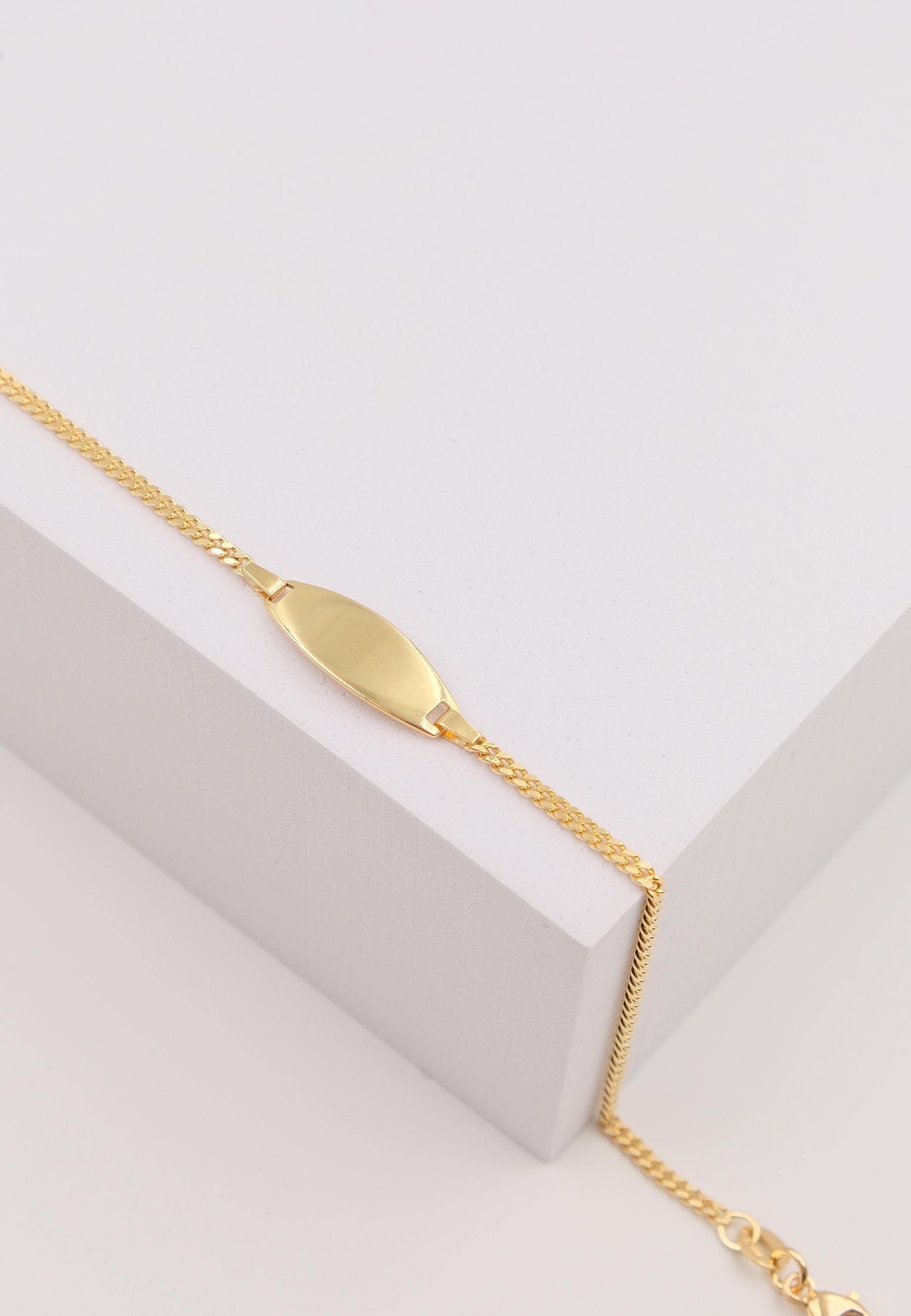 MUAU Schmuck Bébé Bracelet Panzer Gelbgold 375, 14cm Gravurplatte 1.9cm