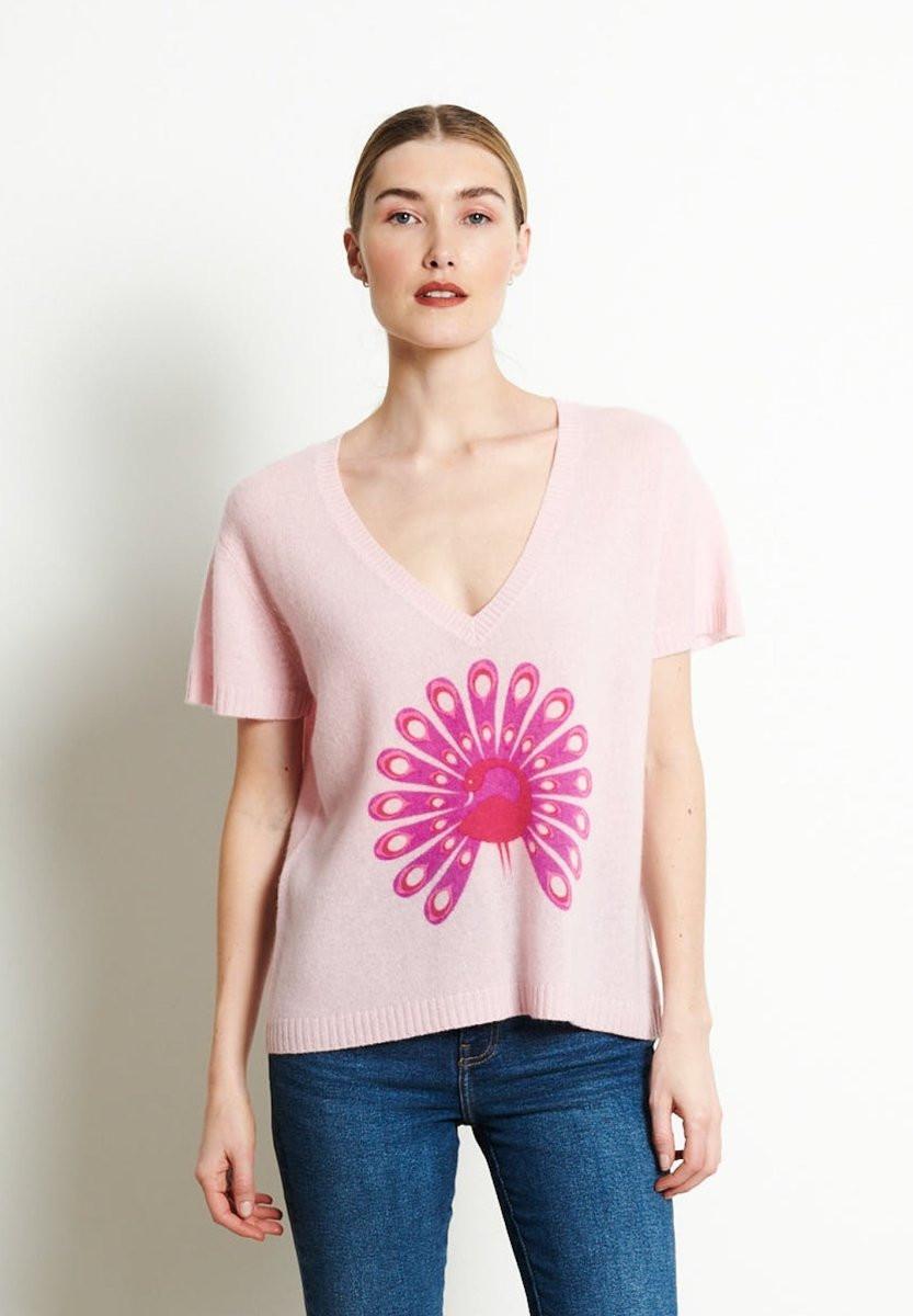 Studio Cashmere8 RIA 5 V-Neck T-Shirt mit Pfauendruck
