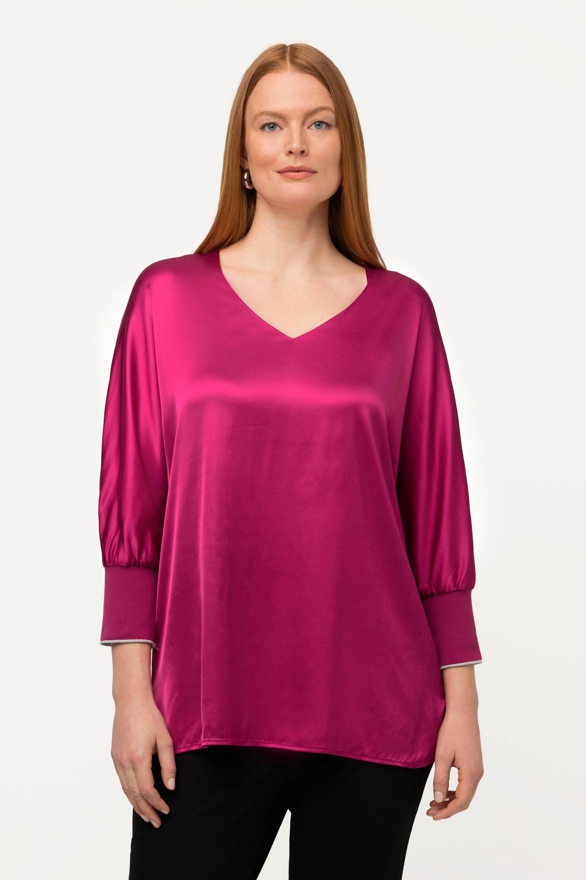 Ulla Popken Satin V-Ausschnitt 3/4 Fledermausärmel Bluse