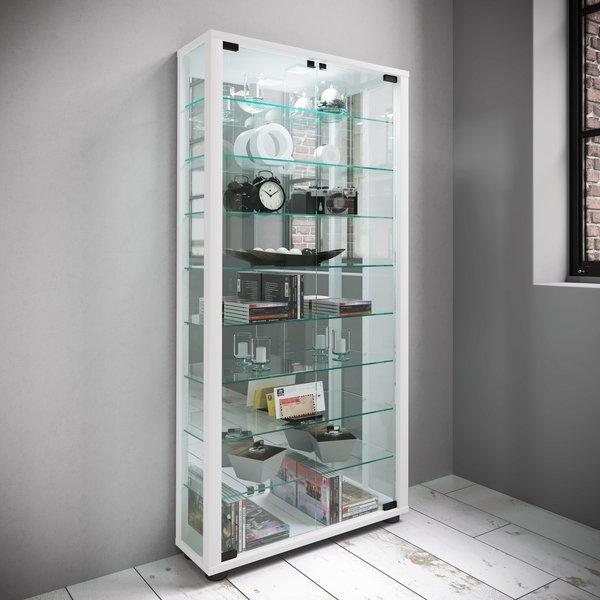 VCM Holz Glas Vitrine Sammel Glasvitrine Schaukasten Standvitrine Lumo Maxi Spiegel, ohne LED Beleuchtung