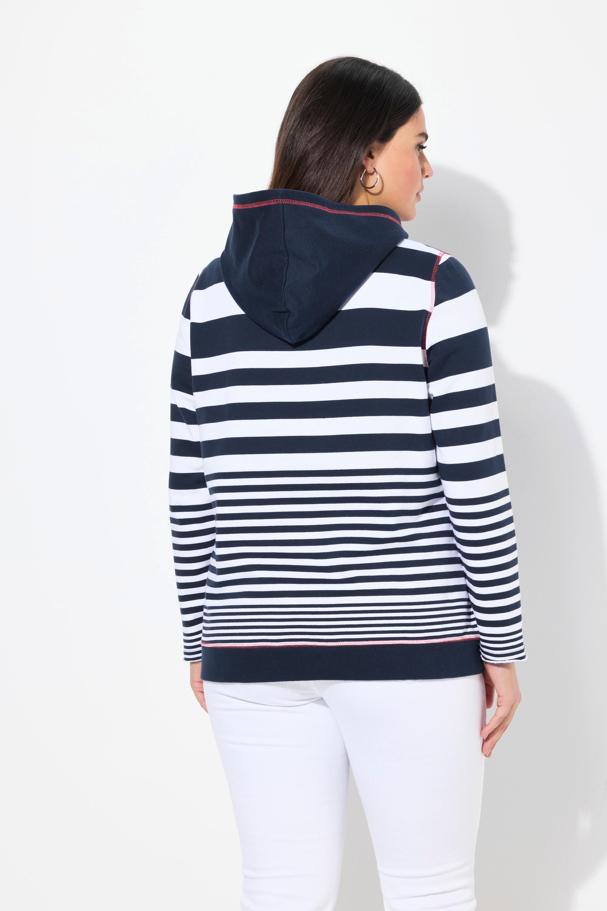 Ulla Popken Hoodie, Streifen, Kapuze, Kängurutasche, Langarm