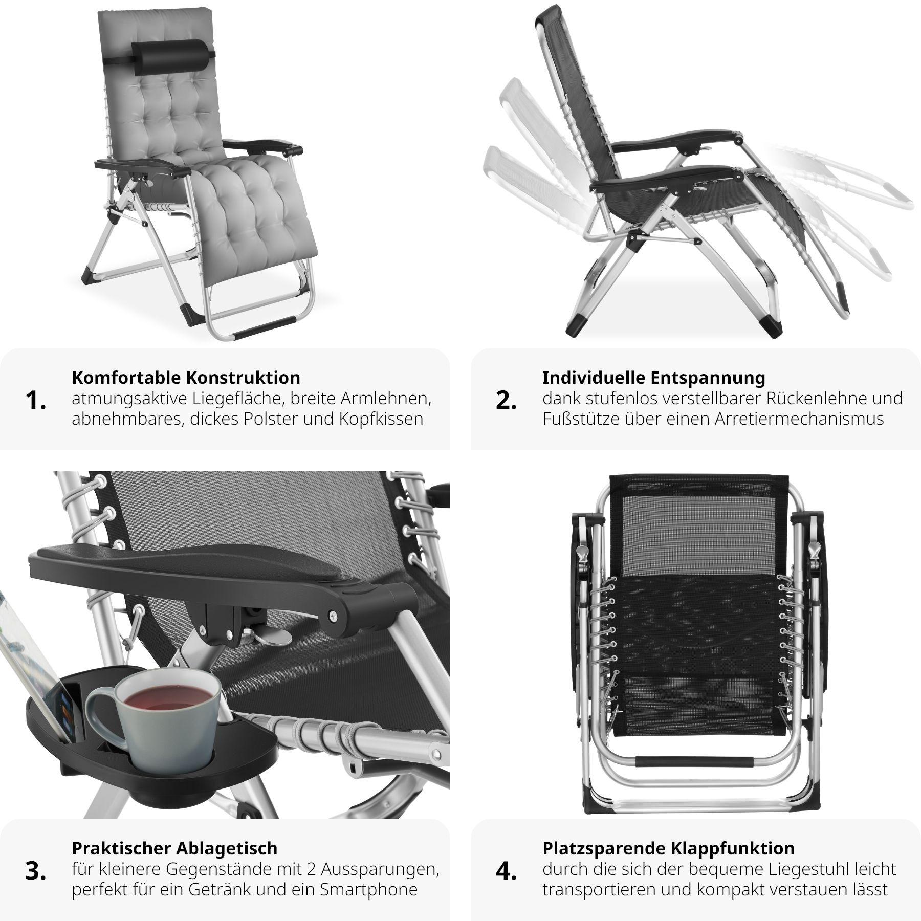 Tectake Sonnenliege Cloud klappbar, stufenlos verstellbar