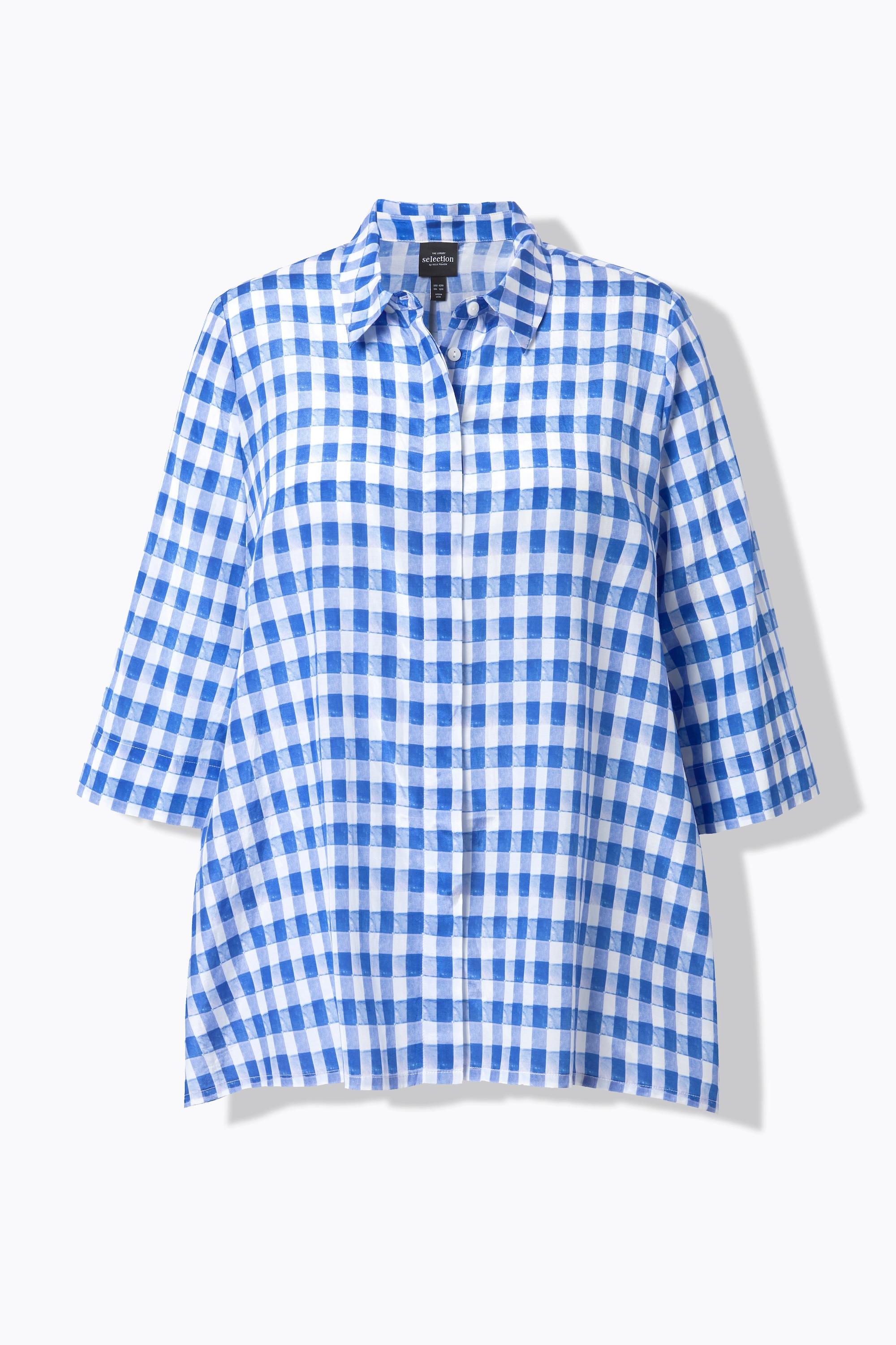 Ulla Popken Karobluse, Zipfelsaum, Oversized, Hemdkragen, 3/4-Arm