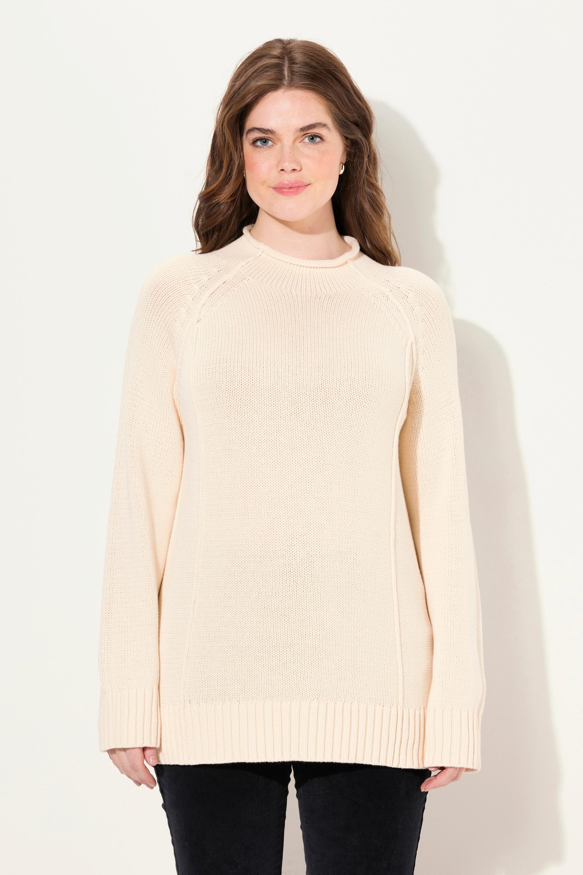 Ulla Popken Pullover, Ziernähte, Stehkragen, Langarm, Biobaumwolle