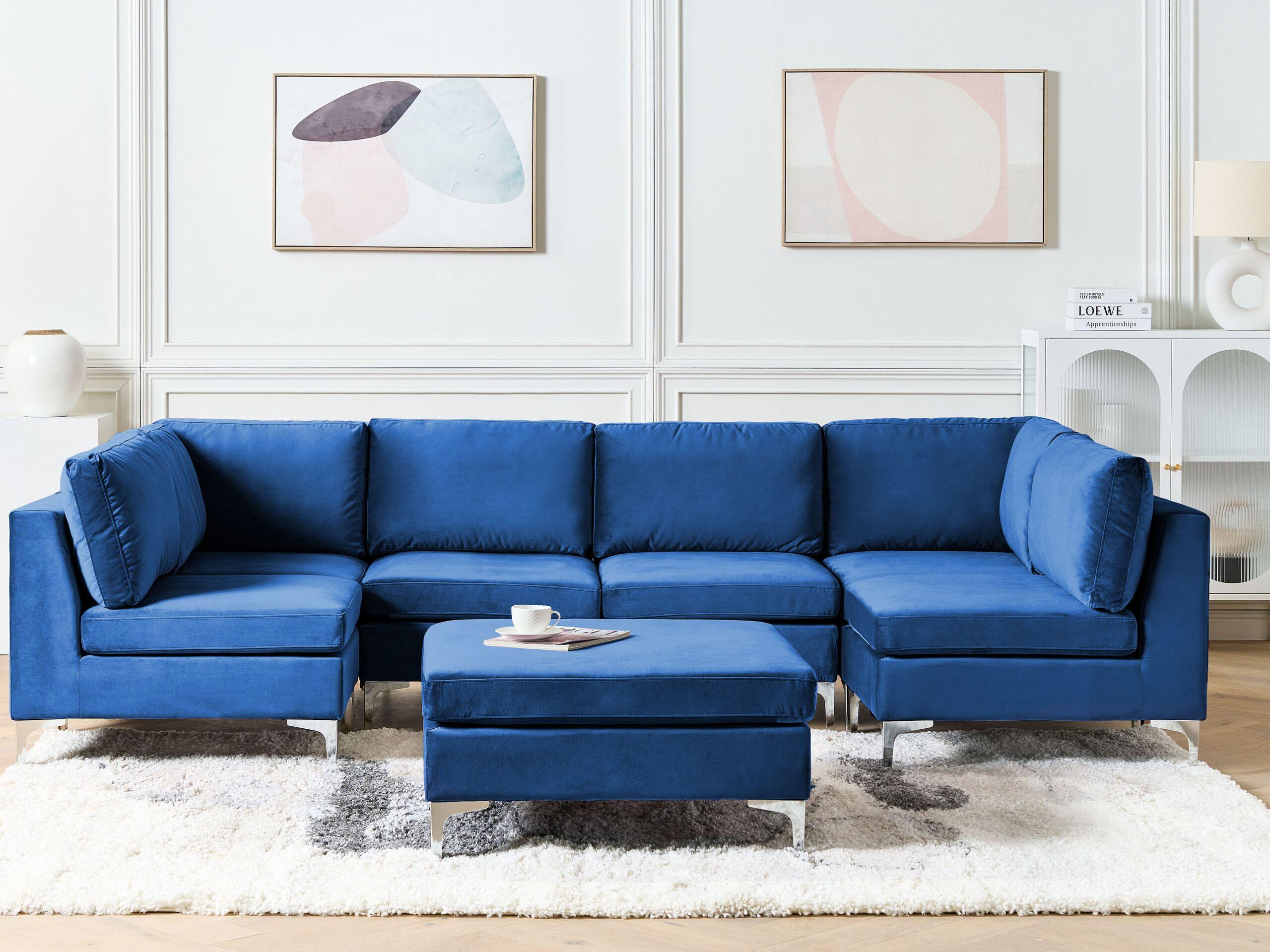 Beliani U-förmiges Sofa mit Ottomane aus Samtstoff Modern EVJA
