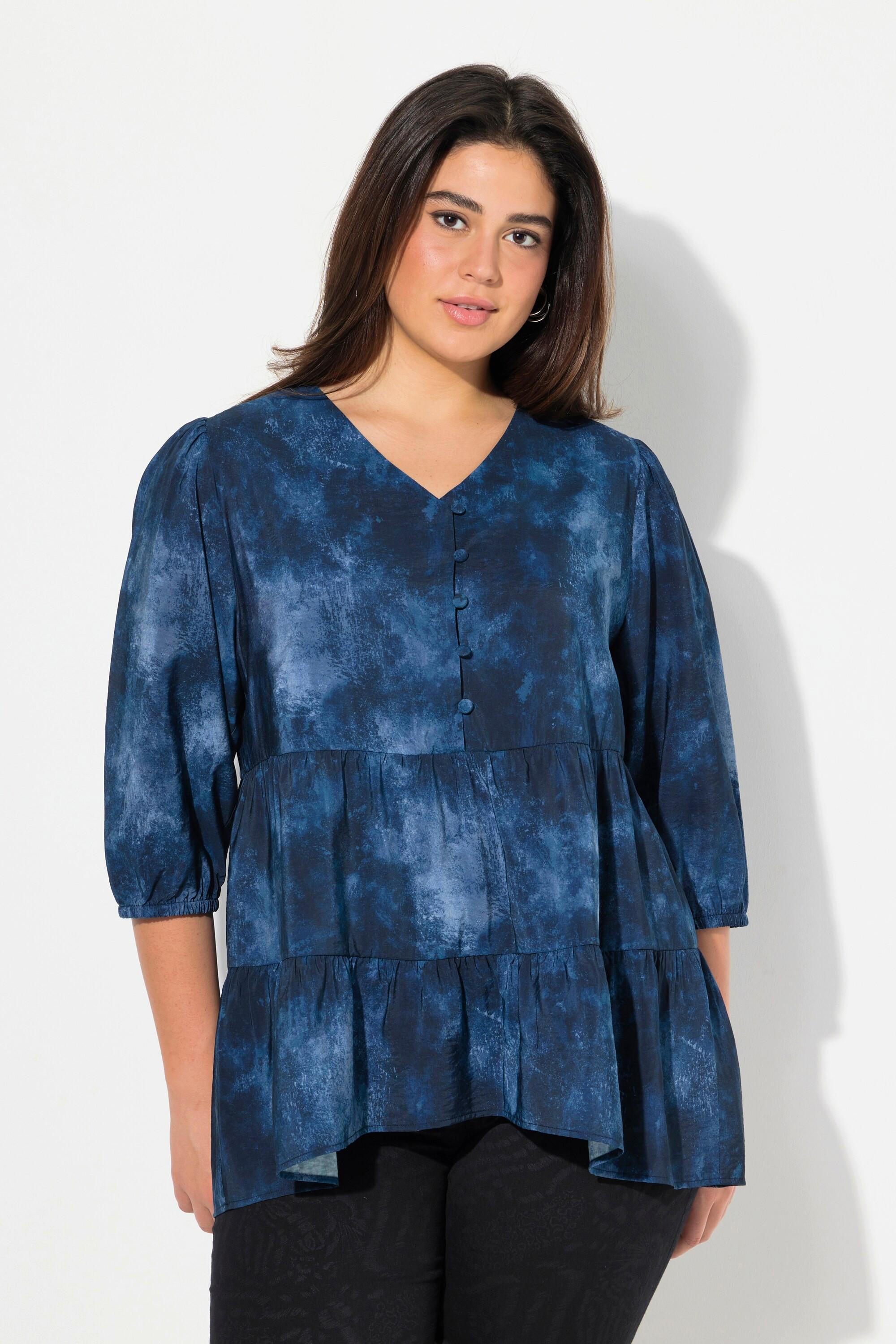 Ulla Popken Batikdruck A-Linie Langarm Bluse