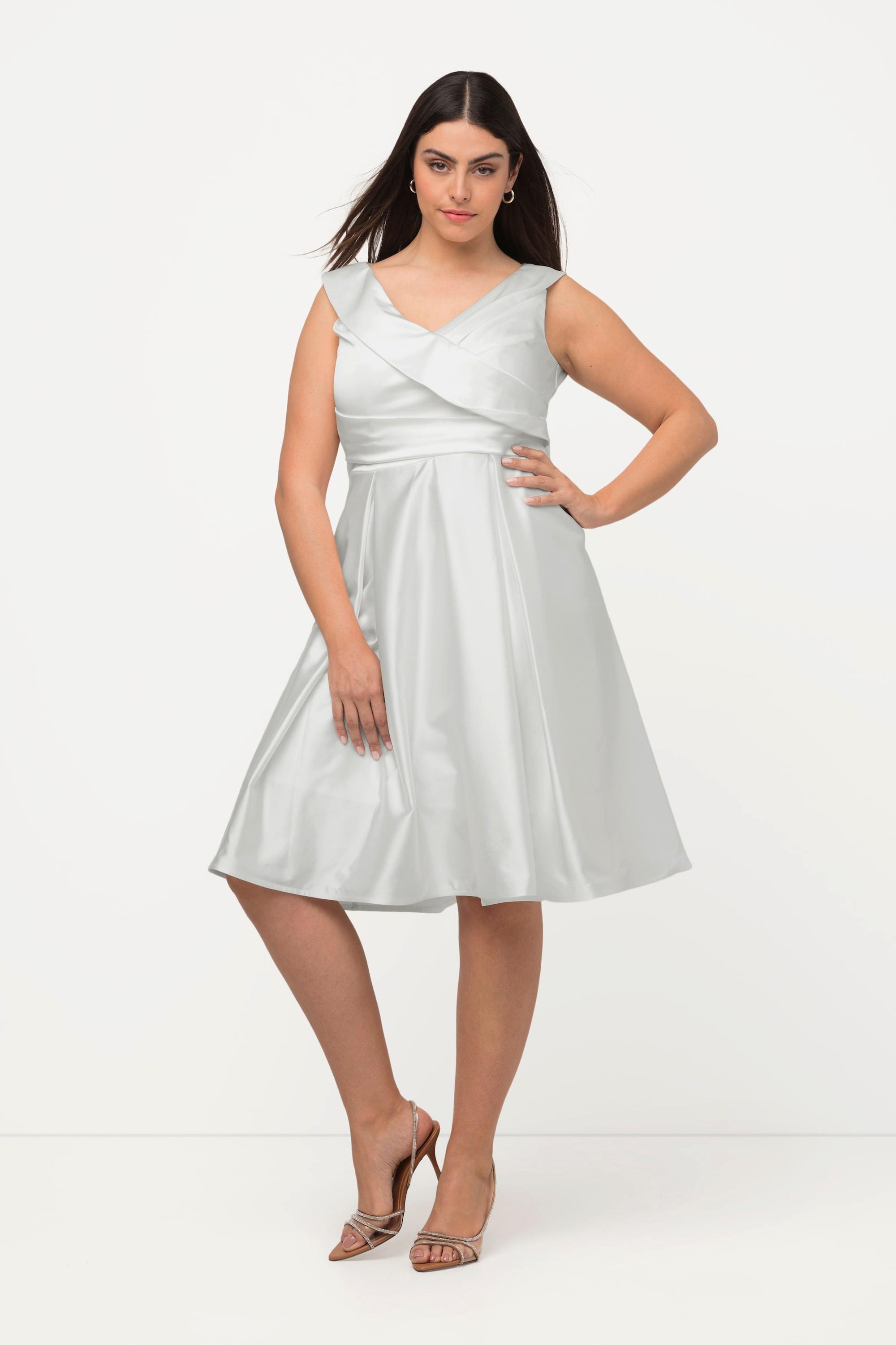 Ulla Popken Abendkleid A-Linie drapiert V-Ausschnitt ärmellos