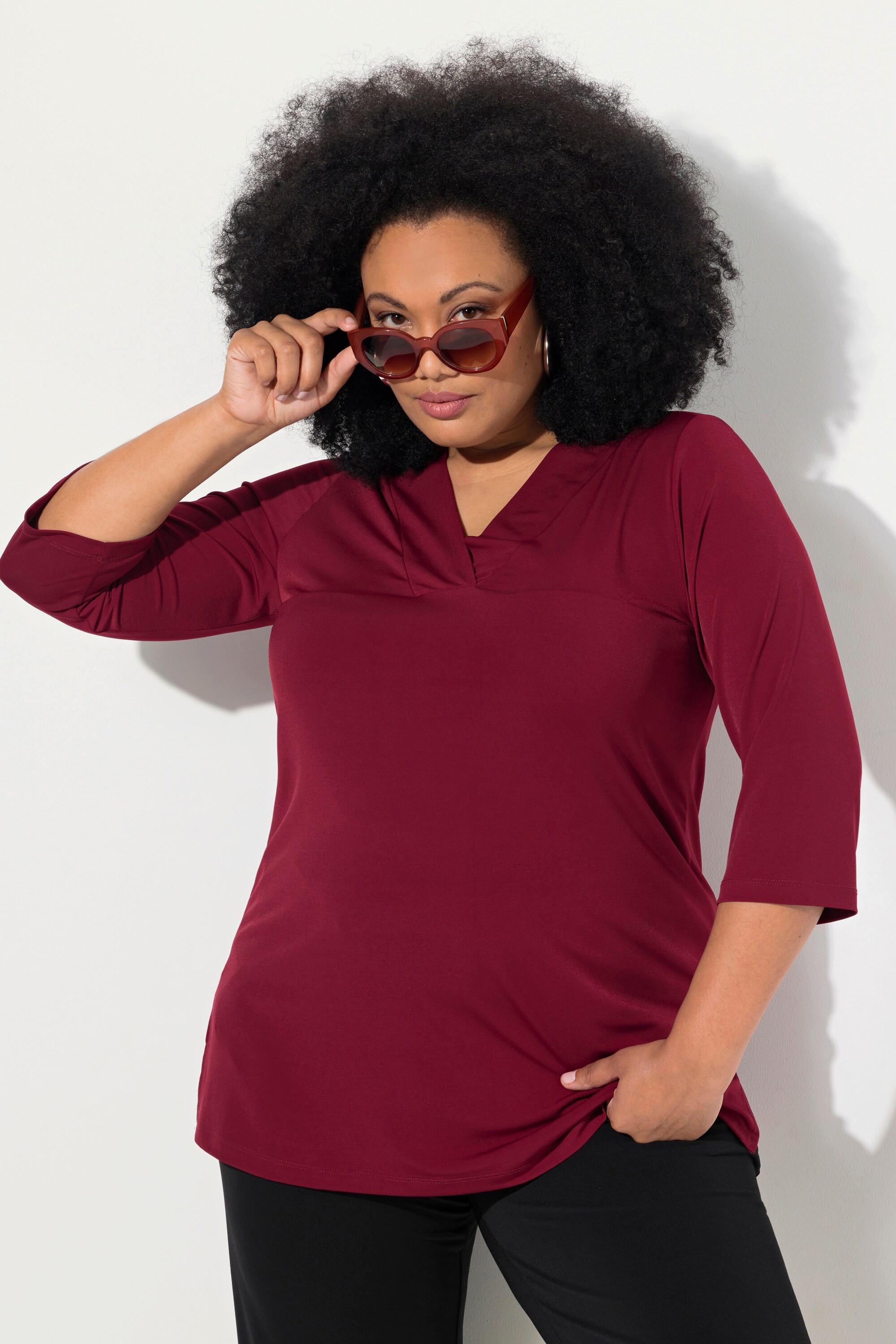 Ulla Popken A-Linie V-Ausschnitt 3/4 Arm Longshirt