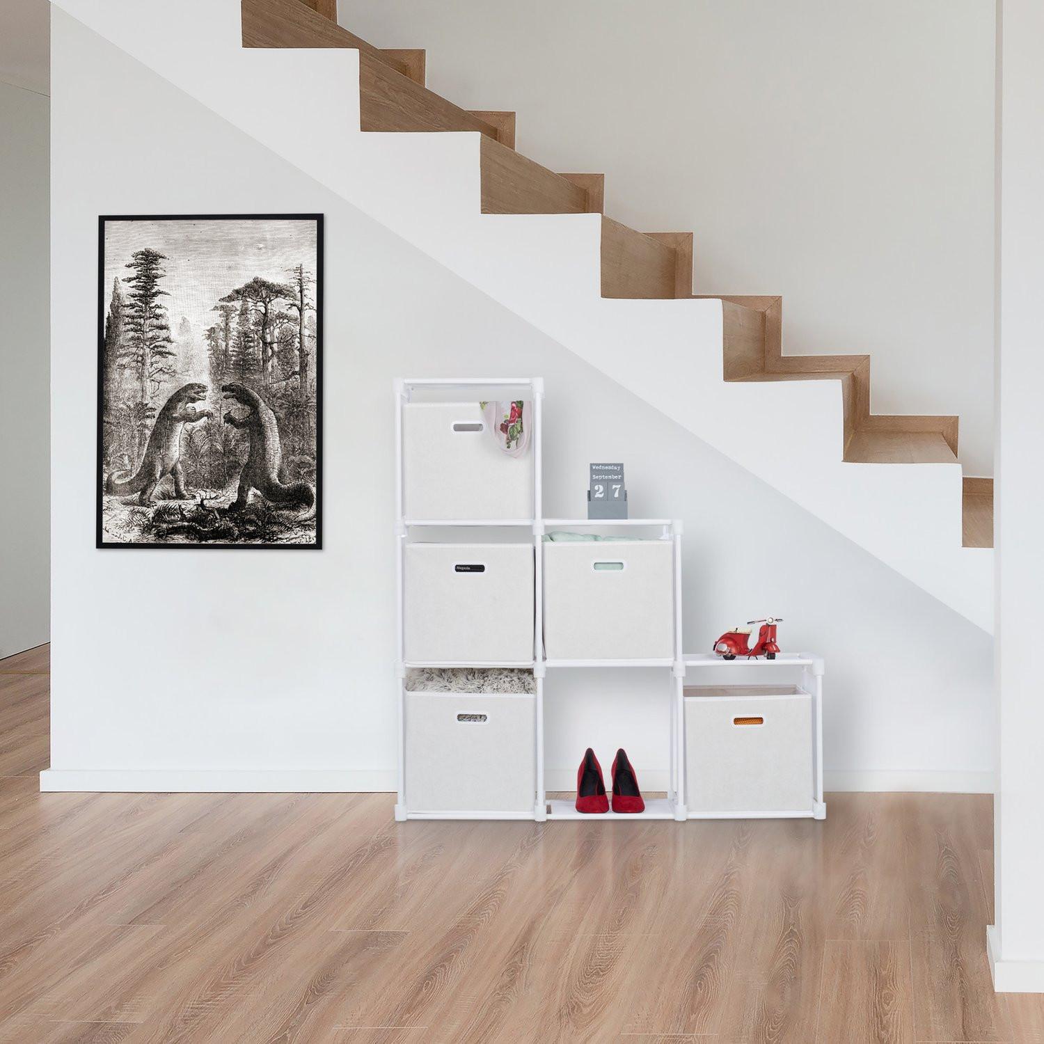 B2X Weißes mehrstufiges Regal mit 6 Fächern