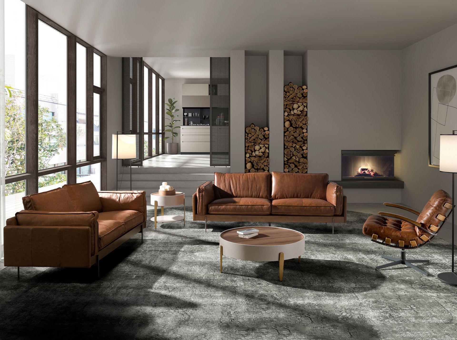 ANGEL CERDA Runder Couchtisch Nussbaum,s Holz und polierter goldener Stahl