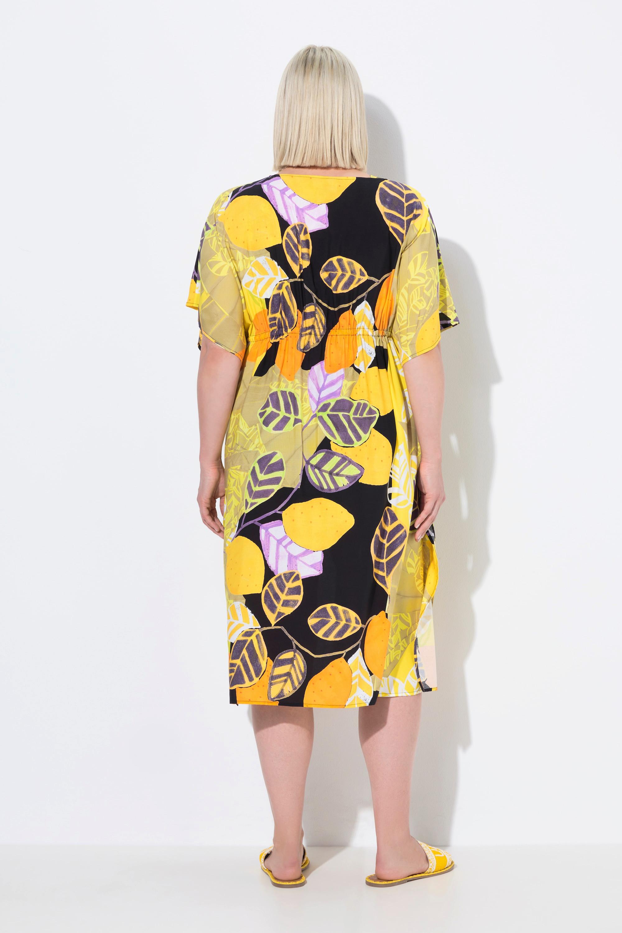 Ulla Popken Oversized Kaftan mit Zitronen Print V-Ausschnitt Halbarm