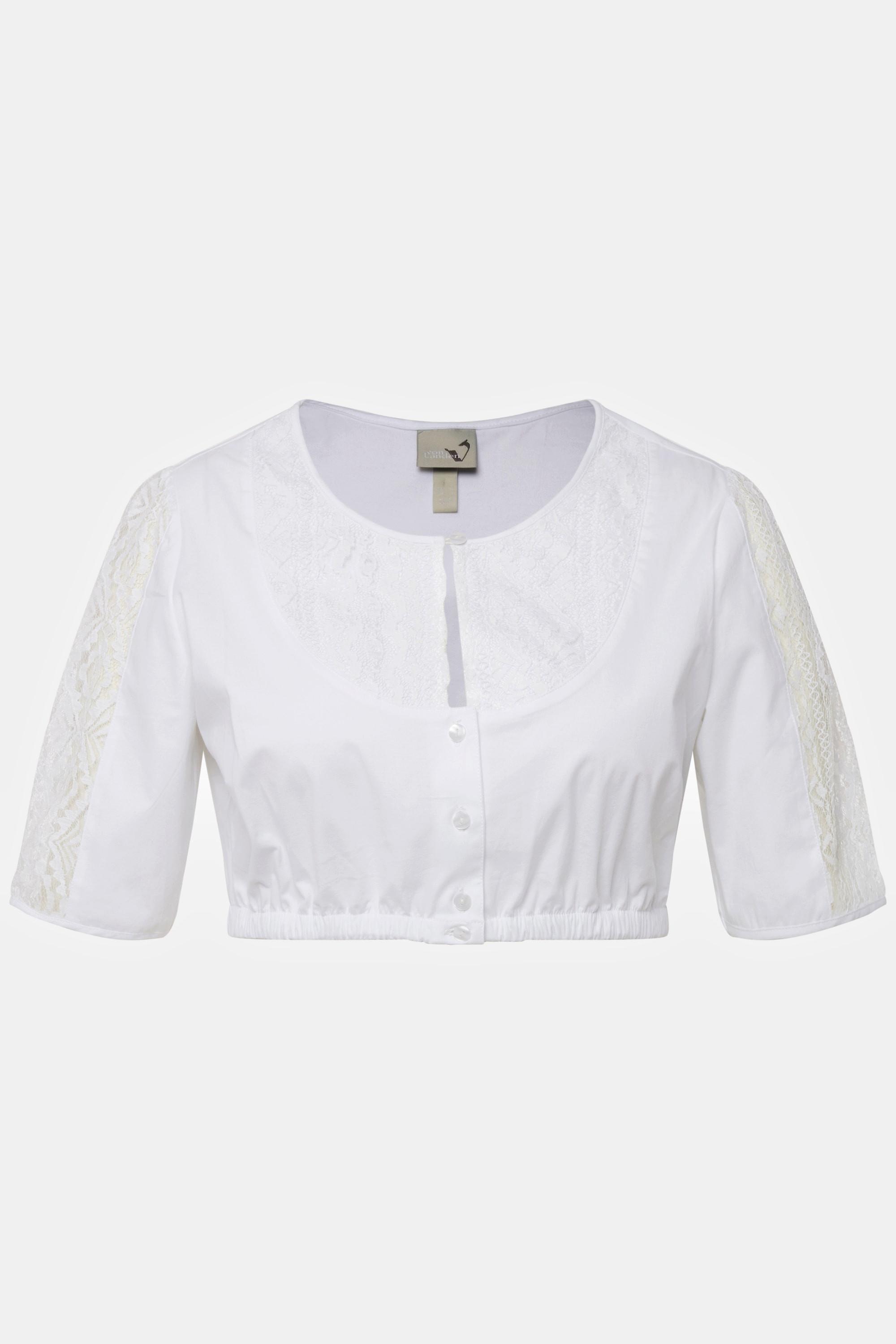 Ulla Popken Dirndlbluse Spitzendetail Rundhals Halbarm