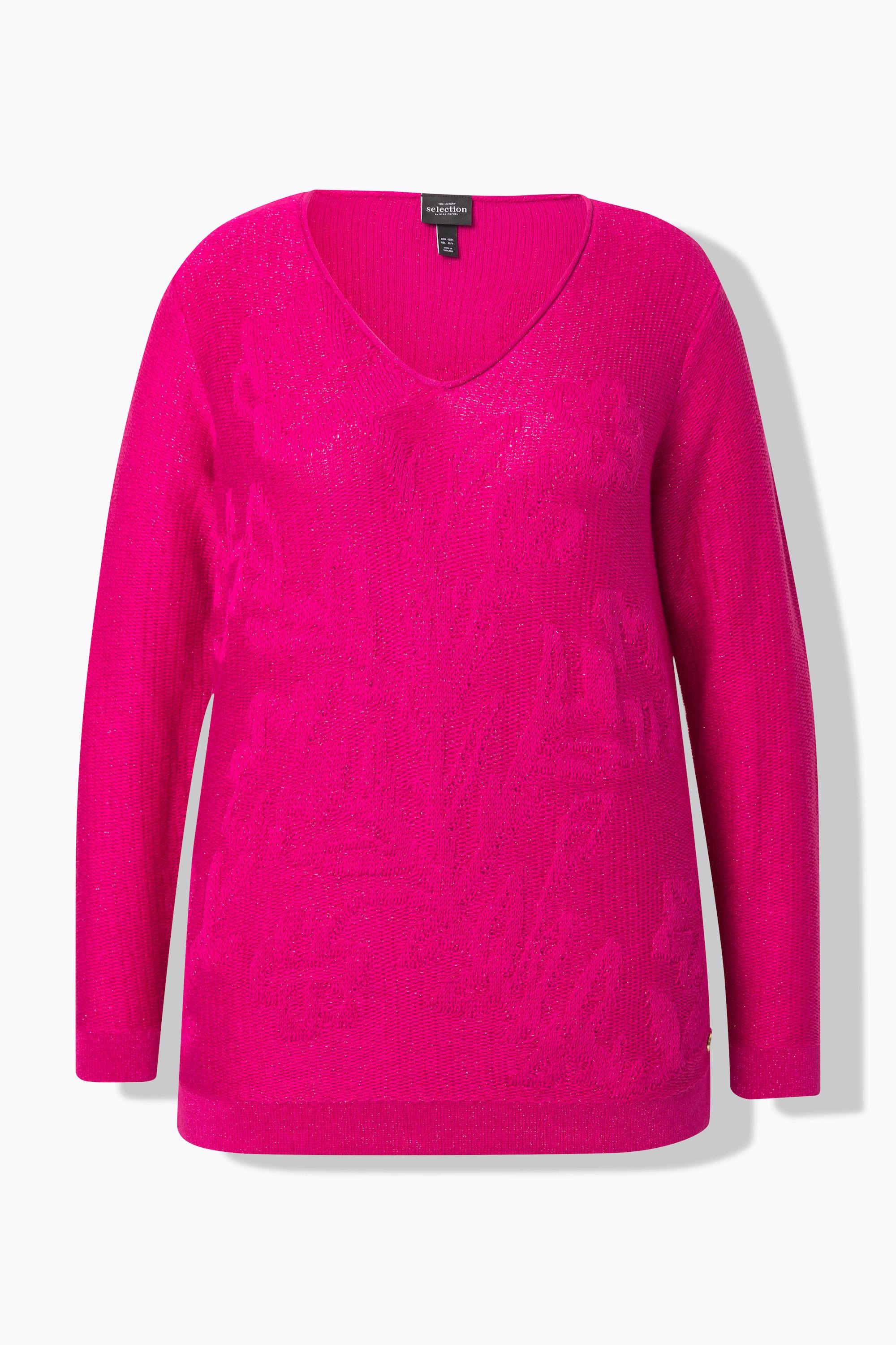 Ulla Popken Pullover, Jacquard-Muster, V-Ausschnitt, Langarm