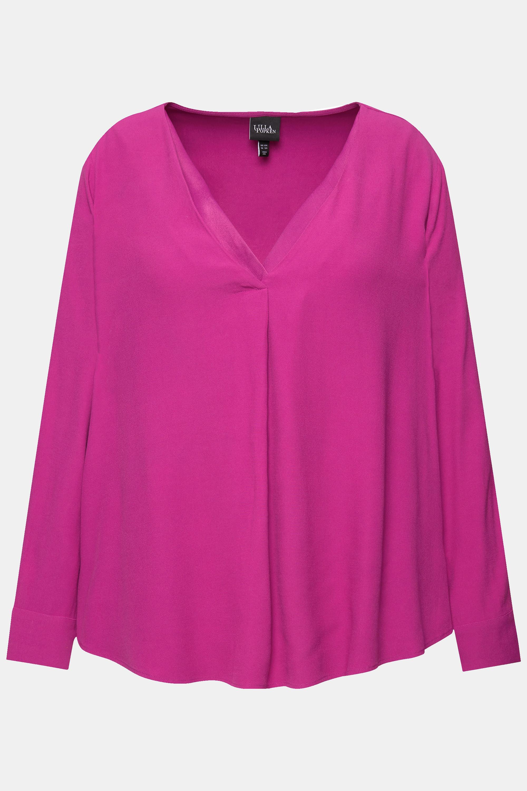 Ulla Popken Tunika Glanz-Einsatz A-Linie V-Ausschnitt Langarm