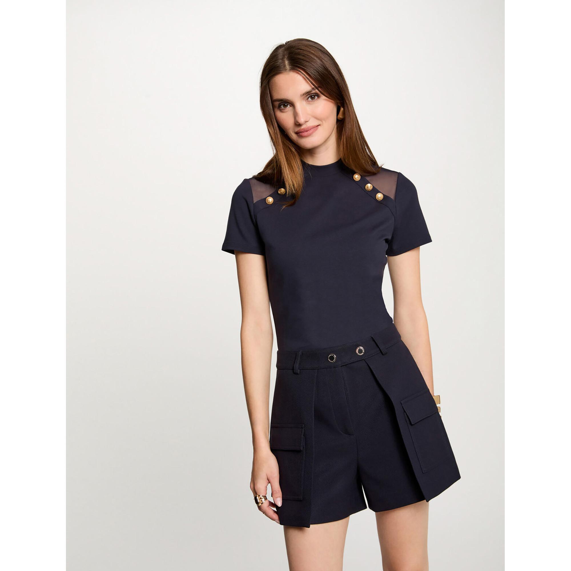 MORGAN T-Shirt mit hohem Kragen und Zierknöpfen