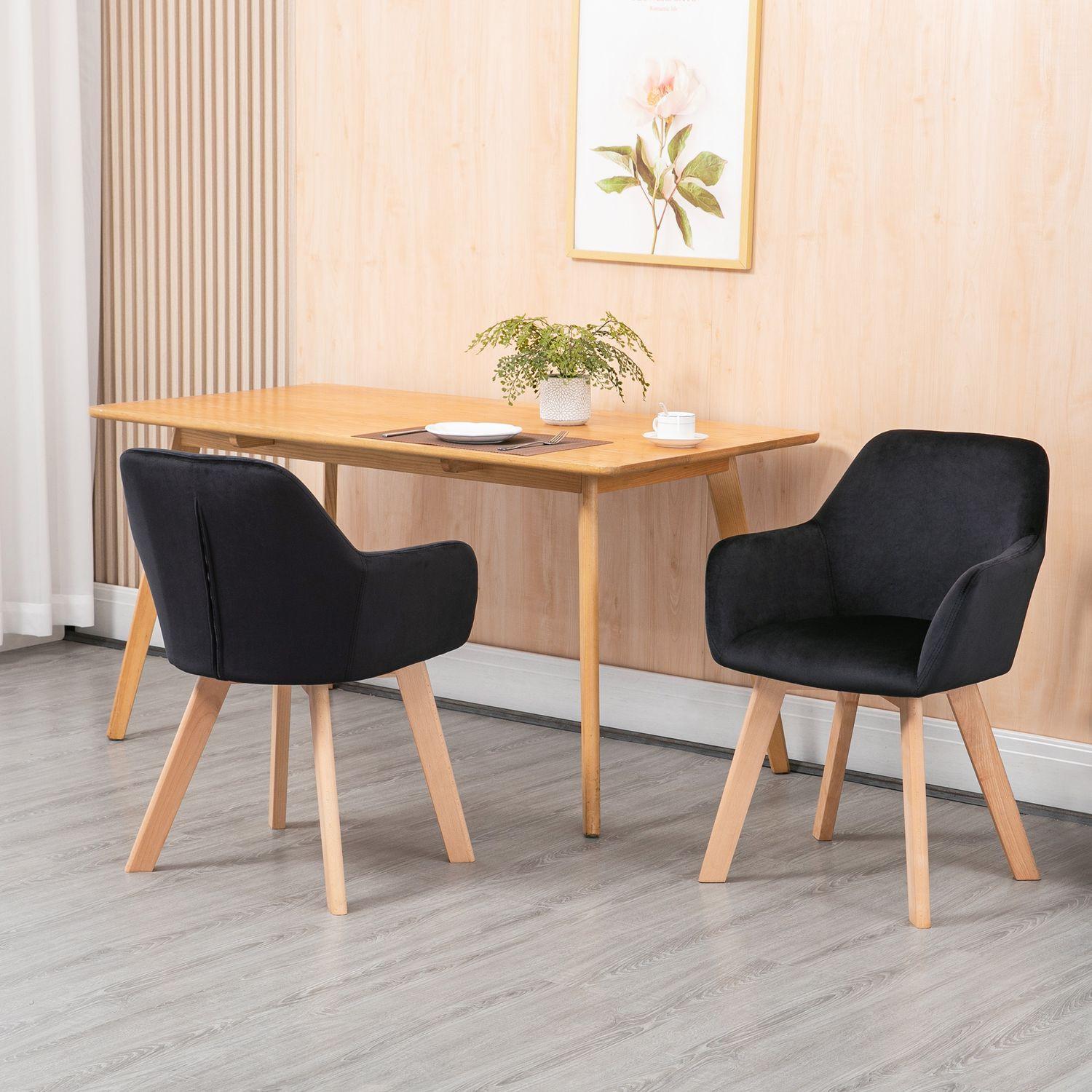 Northio Küchenstühle 2er Set, Belastbarkeit 120 kg, ergonomisch, mit verlängerten Armlehne, Rückenlehne, Polyester, Holz, 54x57x80 cm, Schwarz