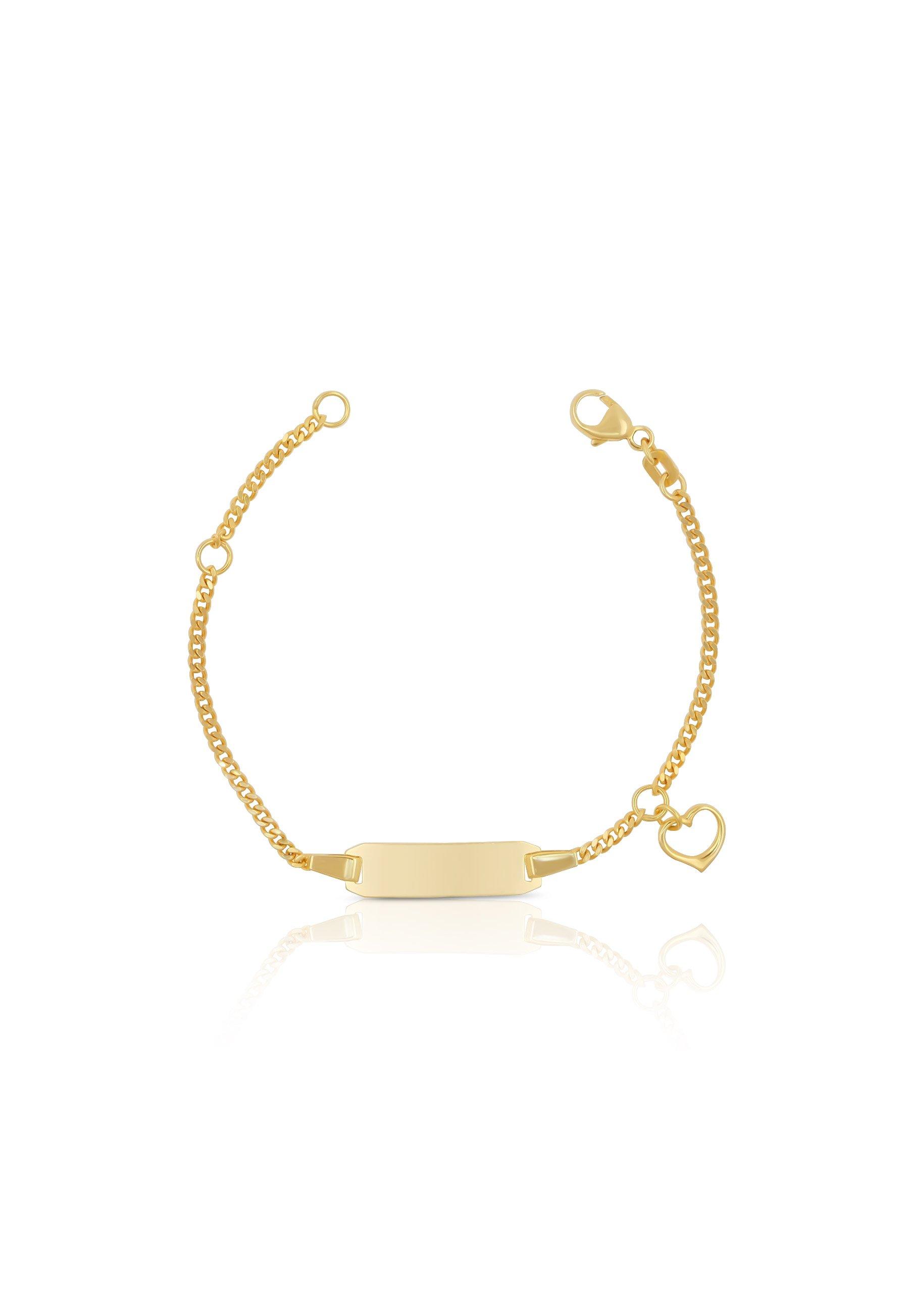 MUAU Schmuck Bébé Bracelet Panzer Gelbgold 750, 14cm Herzanhänger Gravurplatte 2.1cm