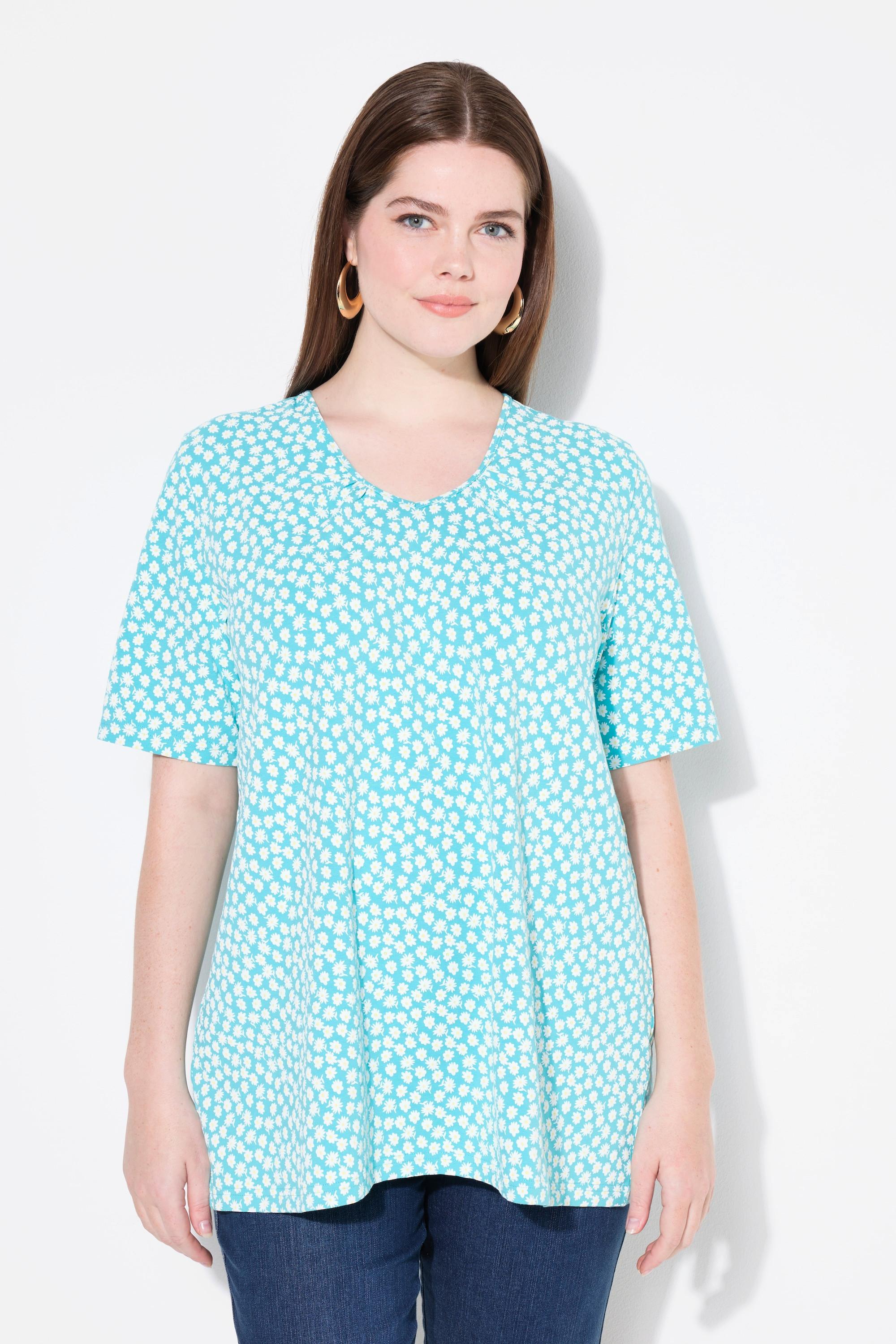 Ulla Popken A-Linie Zierfalten V-Ausschnitt Halbarm T-Shirt