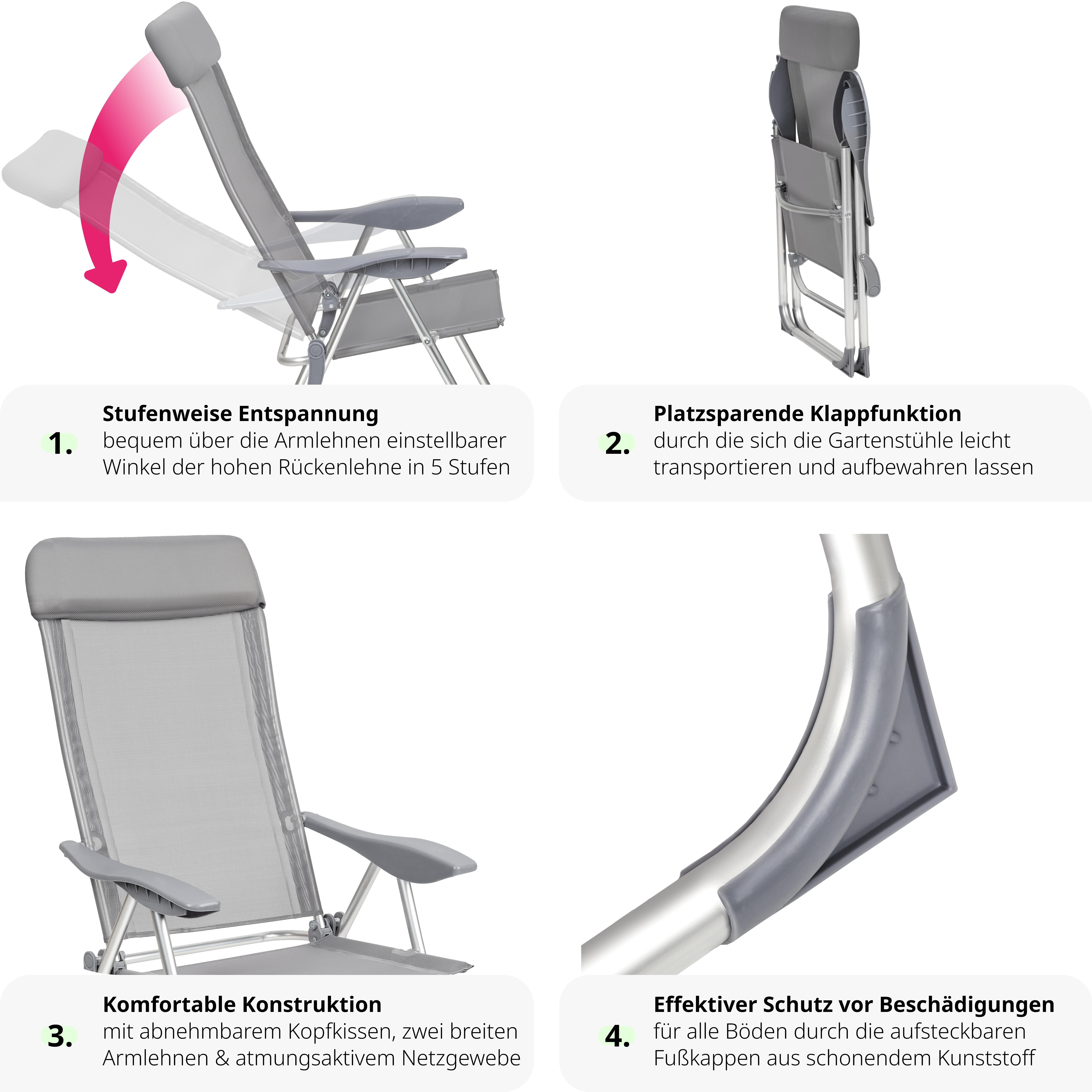 Tectake 4 Aluminium Gartenstühle klappbar mit Kopfteil