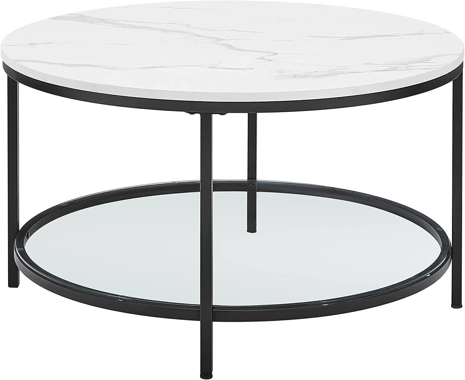 Pricenet Moderner Marmor-Couchtisch mit Glasablage und Stahlbeinen