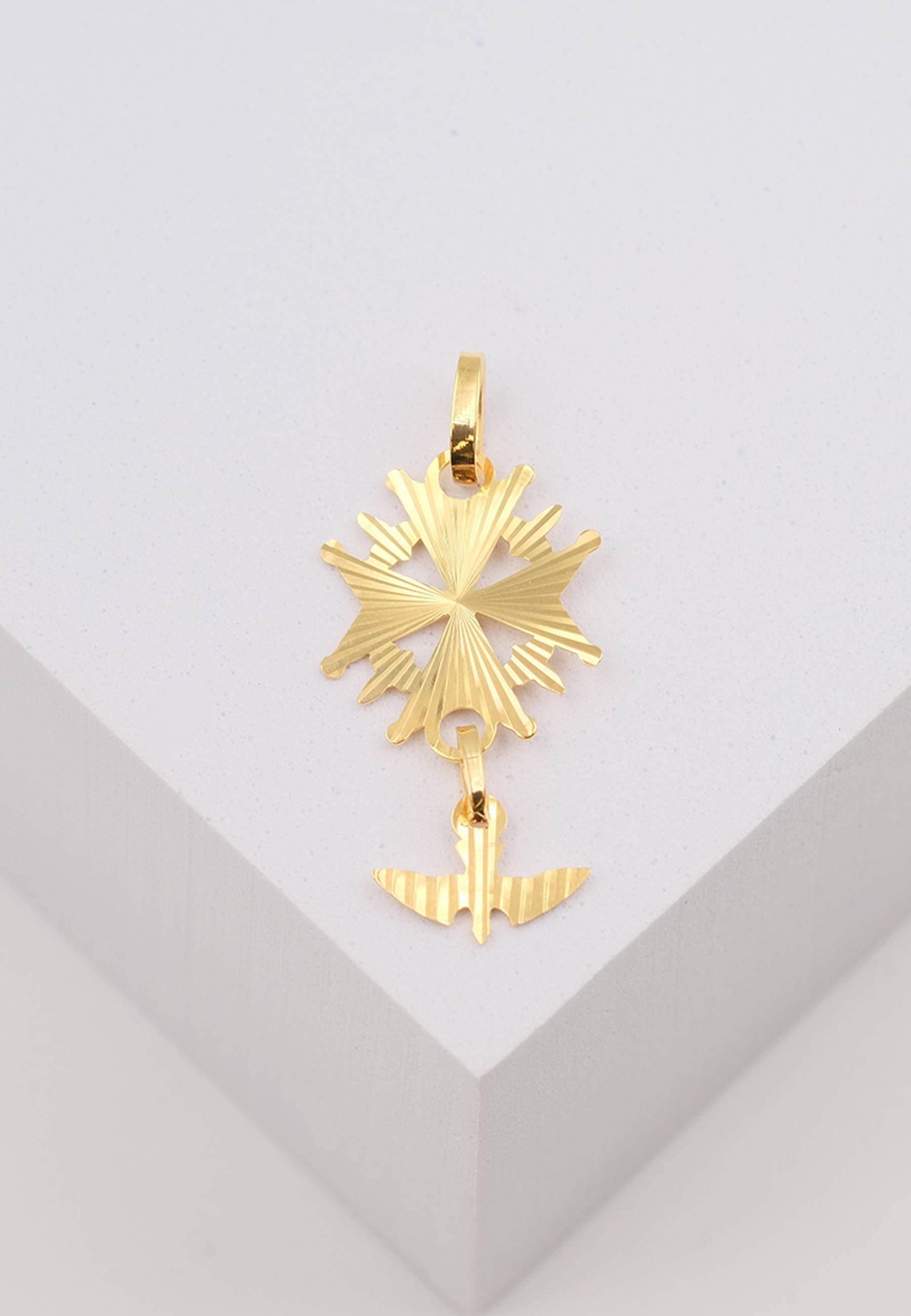 MUAU Schmuck Anhänger Hugenotten-Kreuz Gelbgold 750, 32x15mm