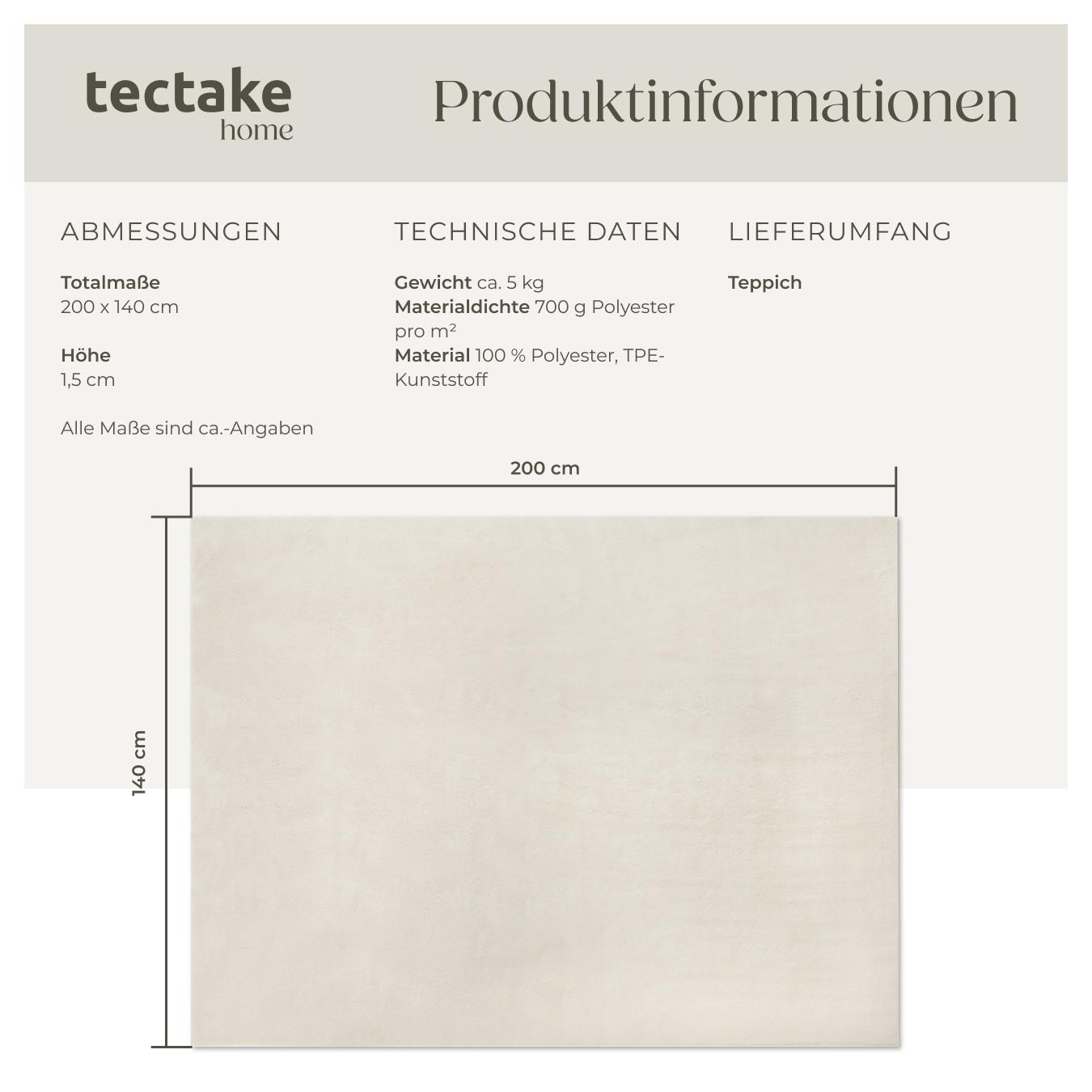 Tectake Kurzflorteppich Soft Zone 140 x 200 cm