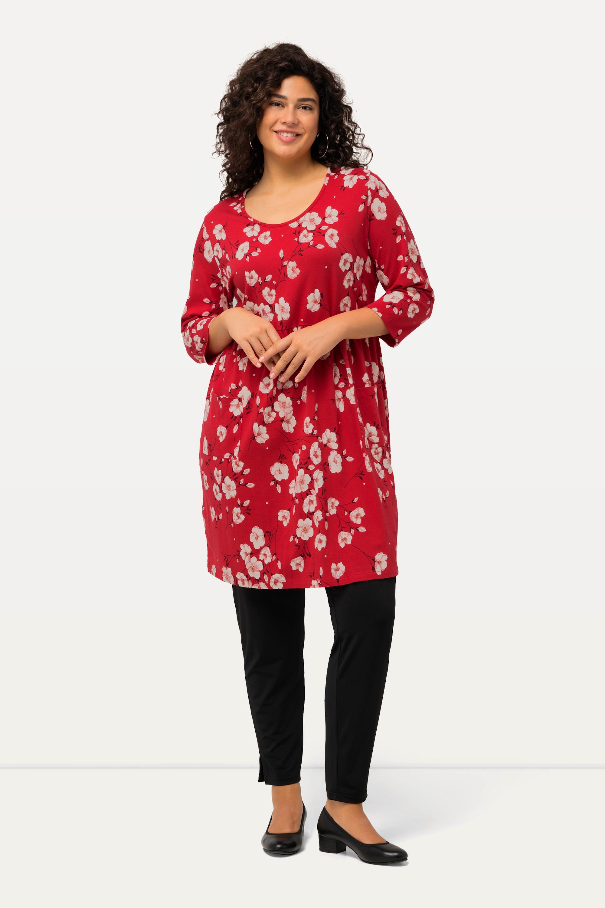 Ulla Popken Florales A-Linien Longshirt mit Rundhals und 3/4 Ärmeln