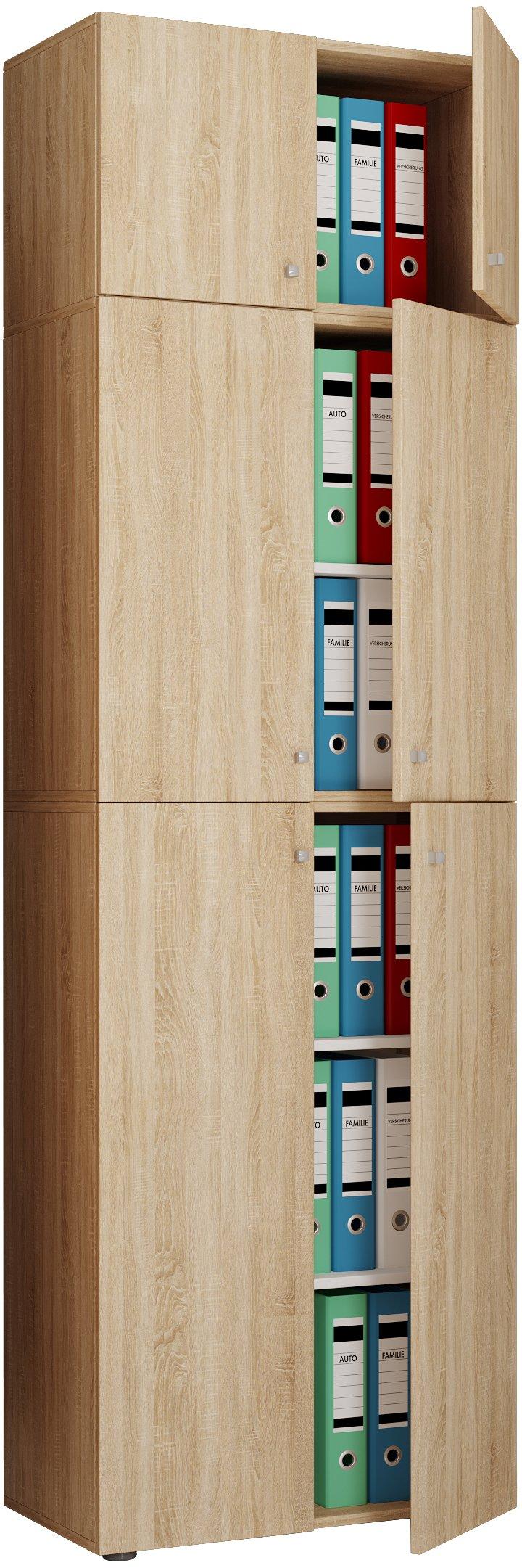 VCM XXL Büroschrank mit 5 Fächern und einem Aufsatz | moderner Aktenschrank mit Drehtüren | Maße ca. H. 223 x B. 70 x T. 39 cm – Lona 5-Fach