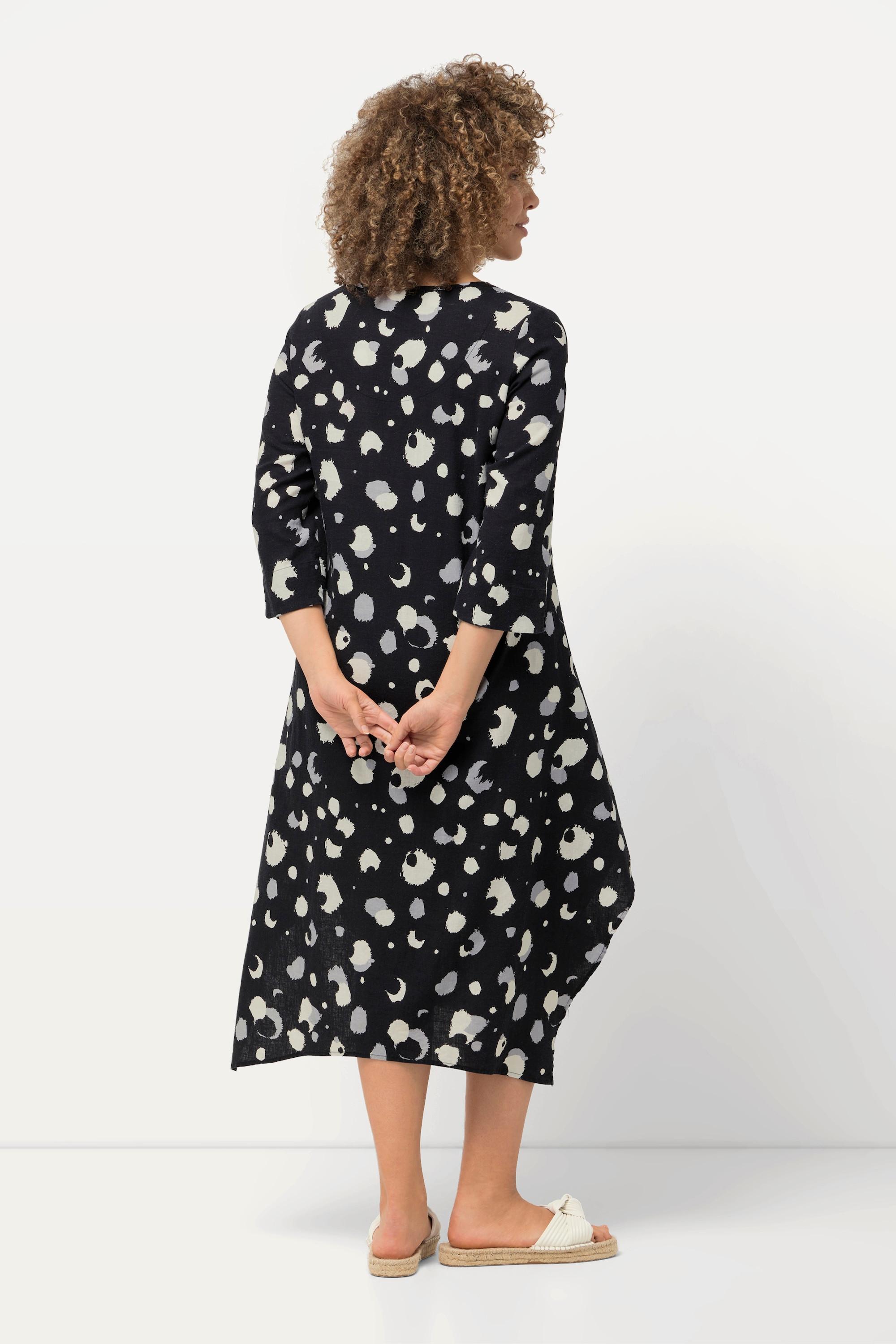 Ulla Popken Leinenmix A-Linien Kleid Rundhals 3/4-Arm