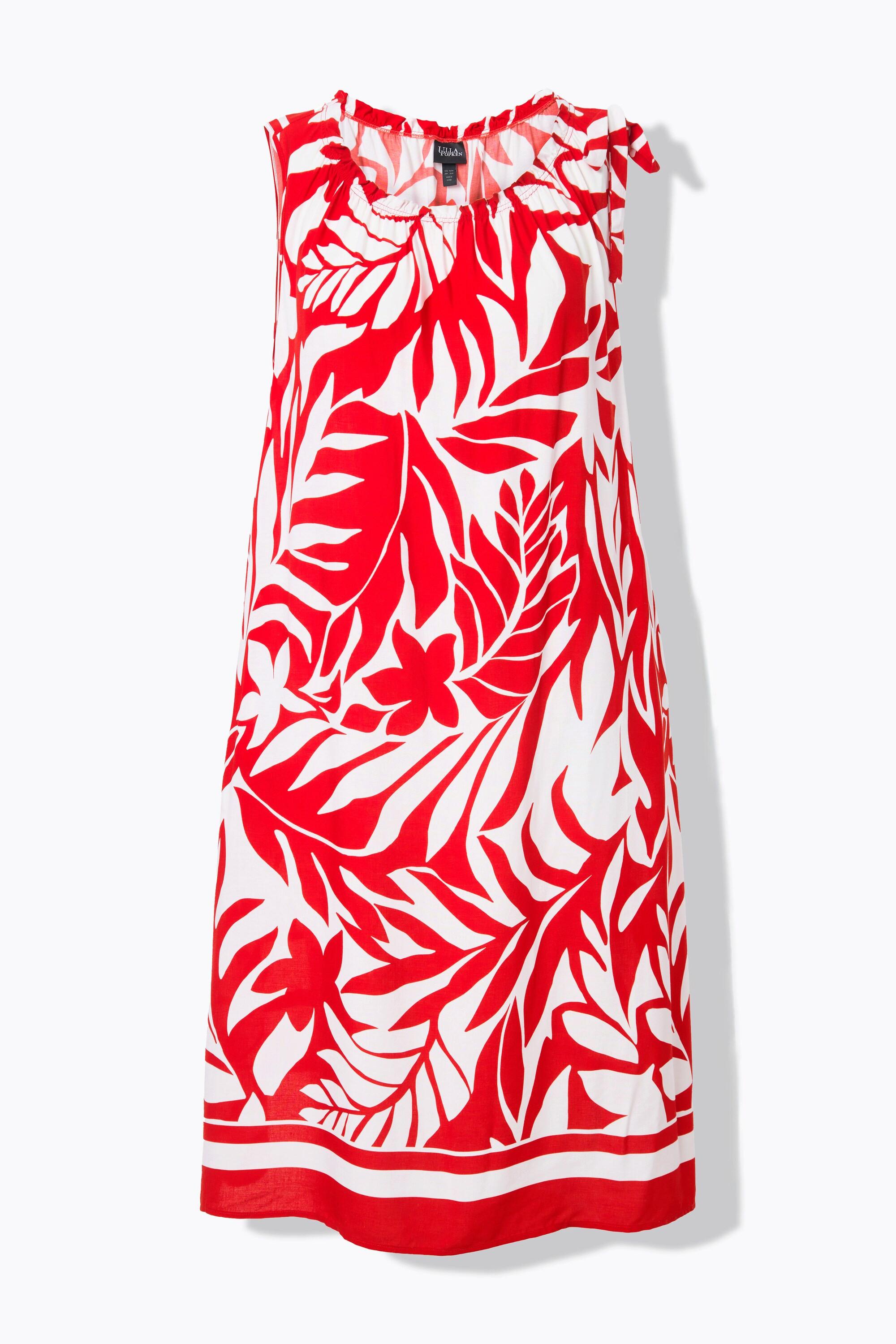 Ulla Popken Midikleid Blätter geraffter Rundhals ärmellos