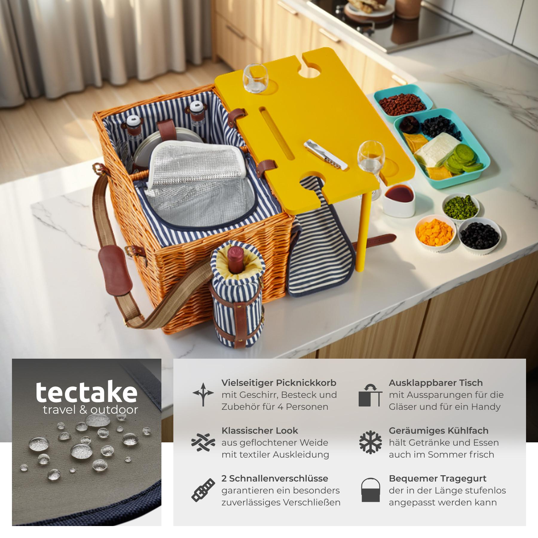 Tectake Picknickkorb Rügen für 4 Personen, mit Kühlfach & Zubehör